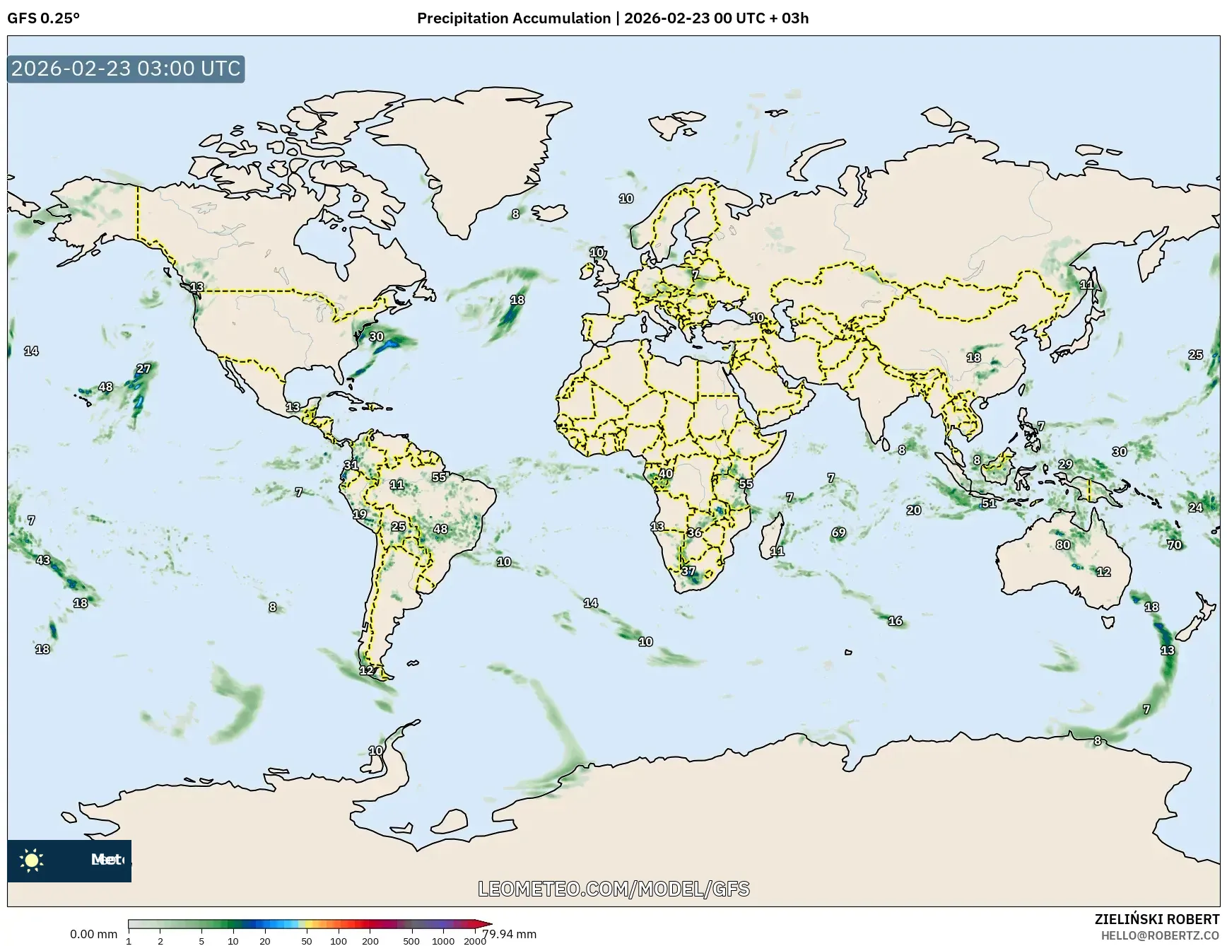 GFS model - العالم, تراكم الهطول