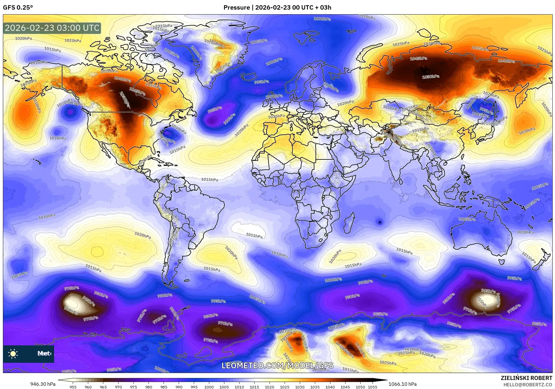 GFS model - العالم, الضغط