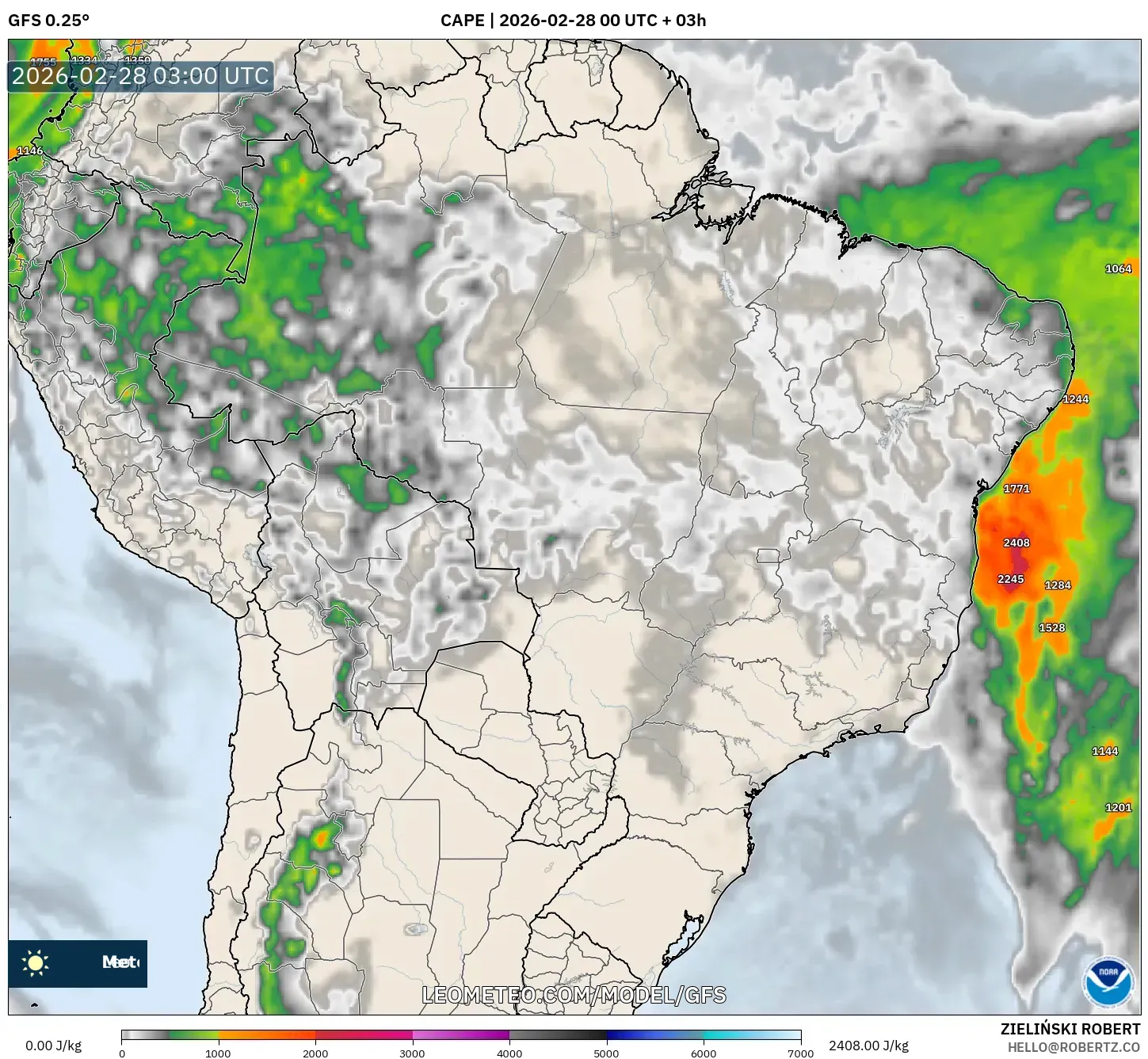 GFS model - Brazil, CAPE