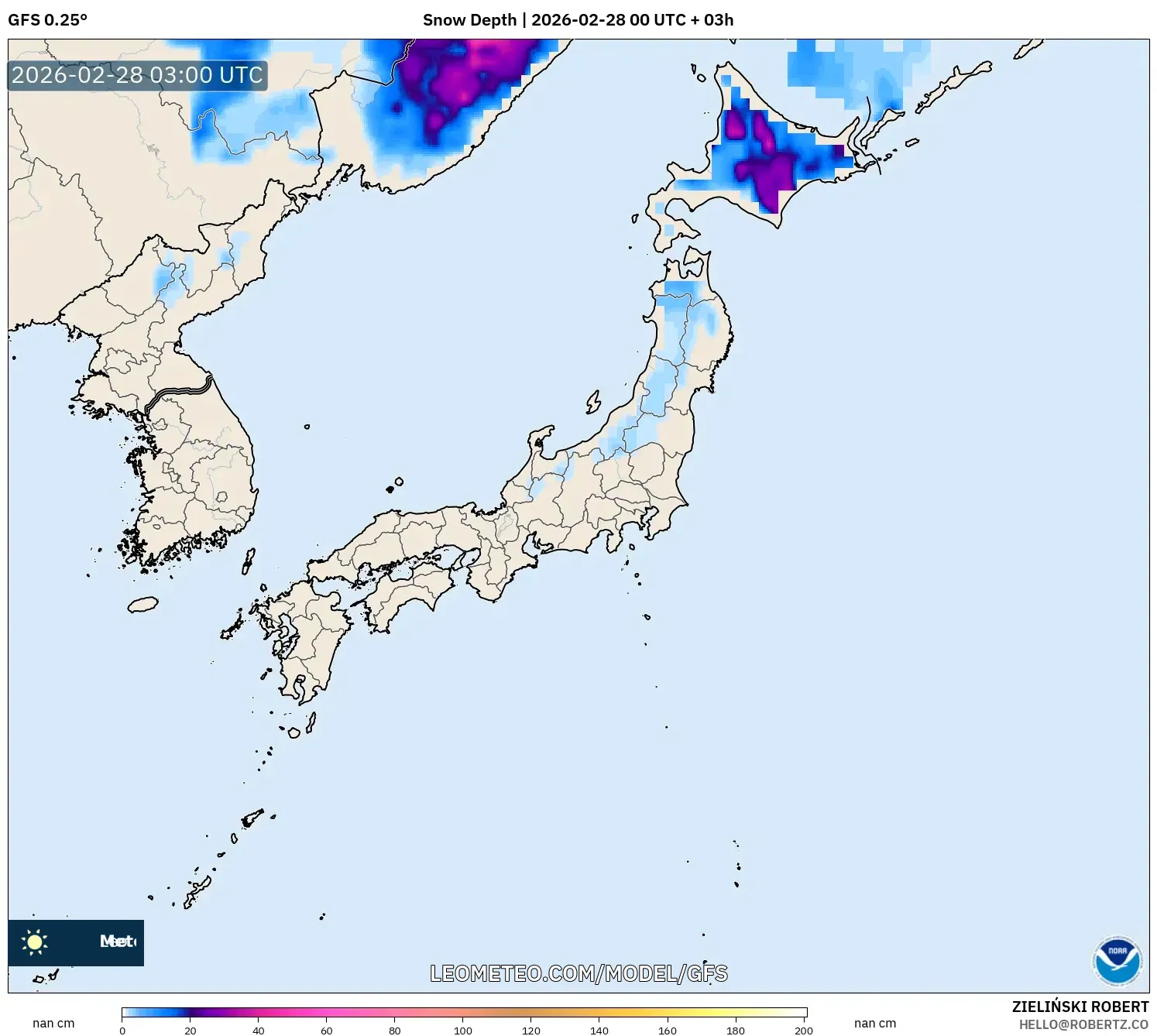 GFS model - Japan, Snow Depth