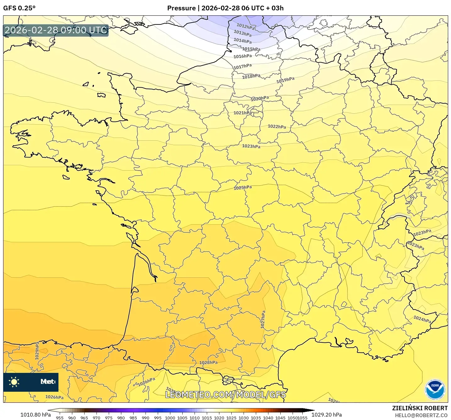 GFS model - France, Pressure