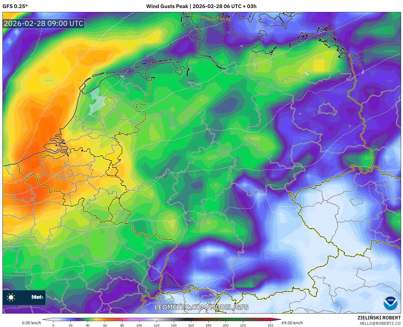 GFS model - Germany, Wind Gusts Peak