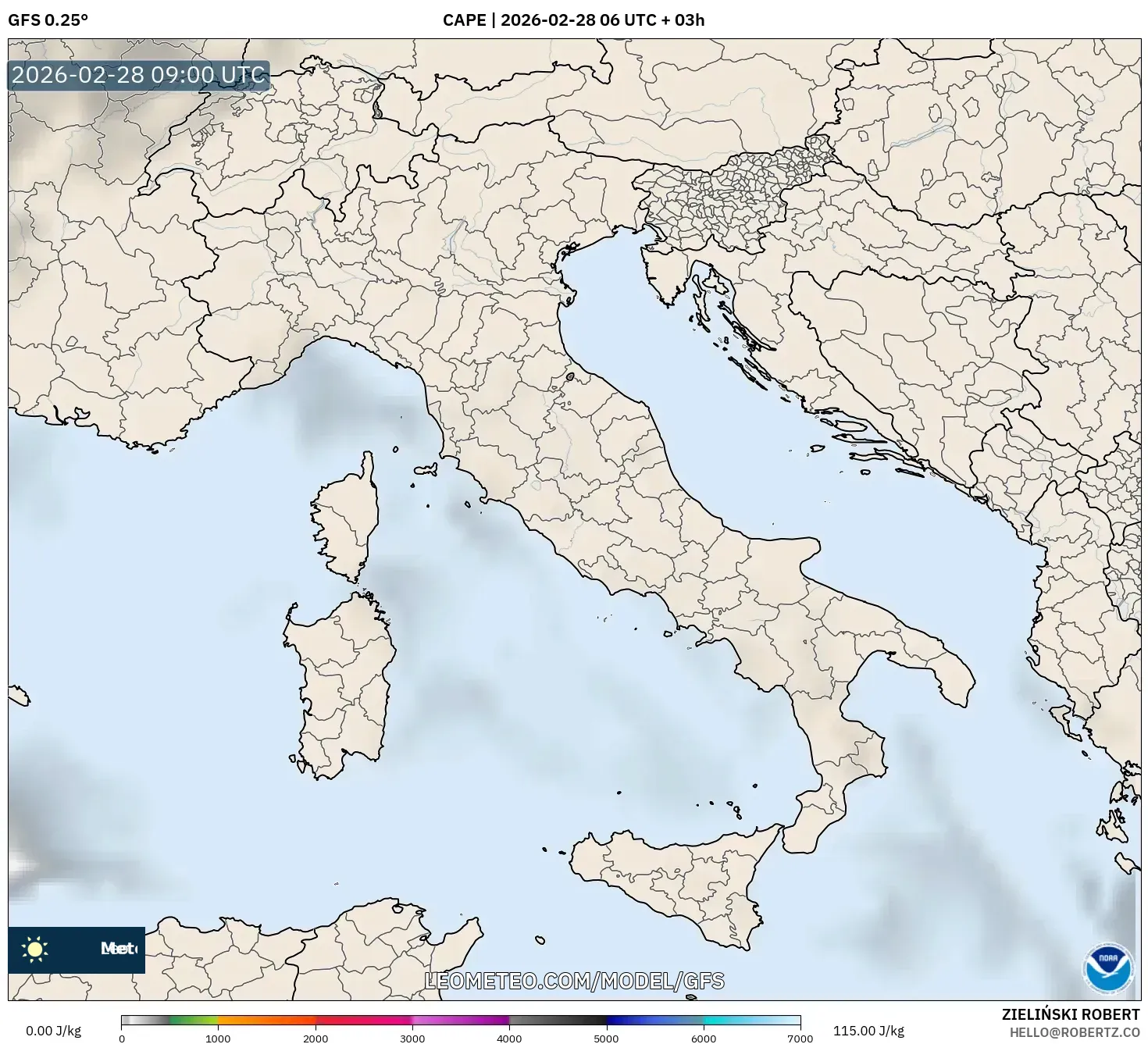 GFS model - Italy, CAPE
