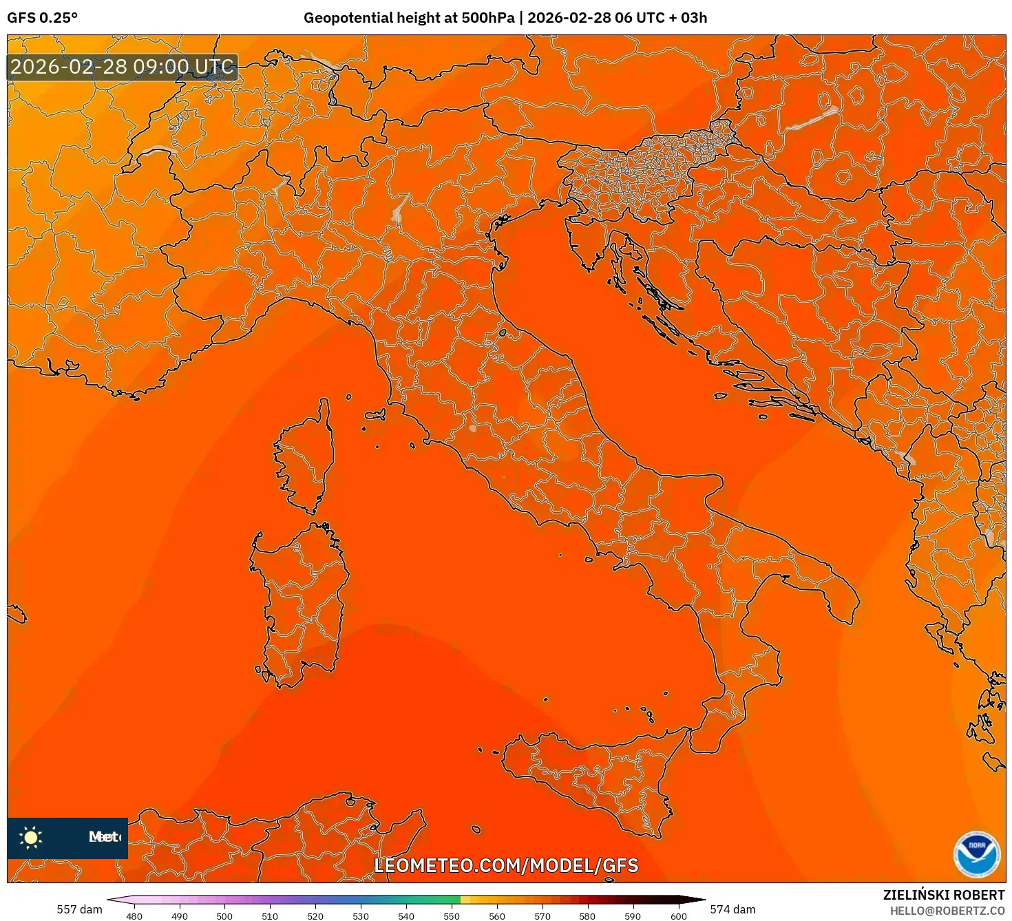 GFS model - Italy, Geopotential height at 500hPa
