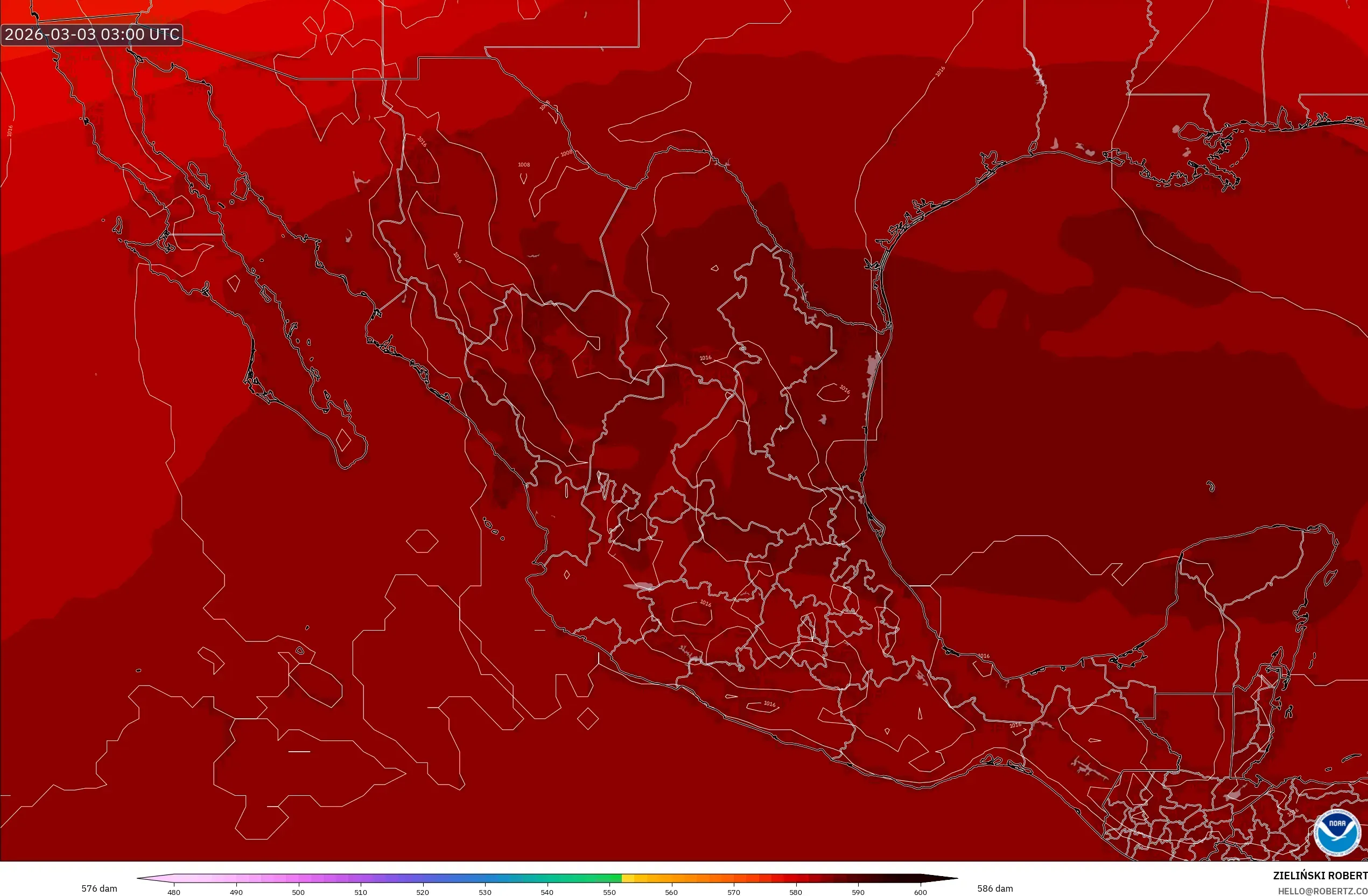 GFS model - Mexico, Geopotential height at 500hPa