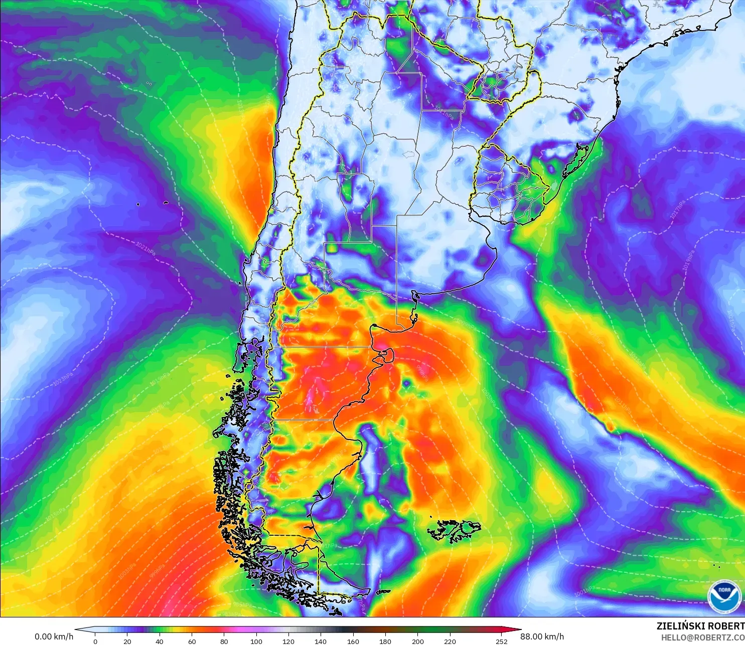 GFS model - Argentina, Wind Gusts