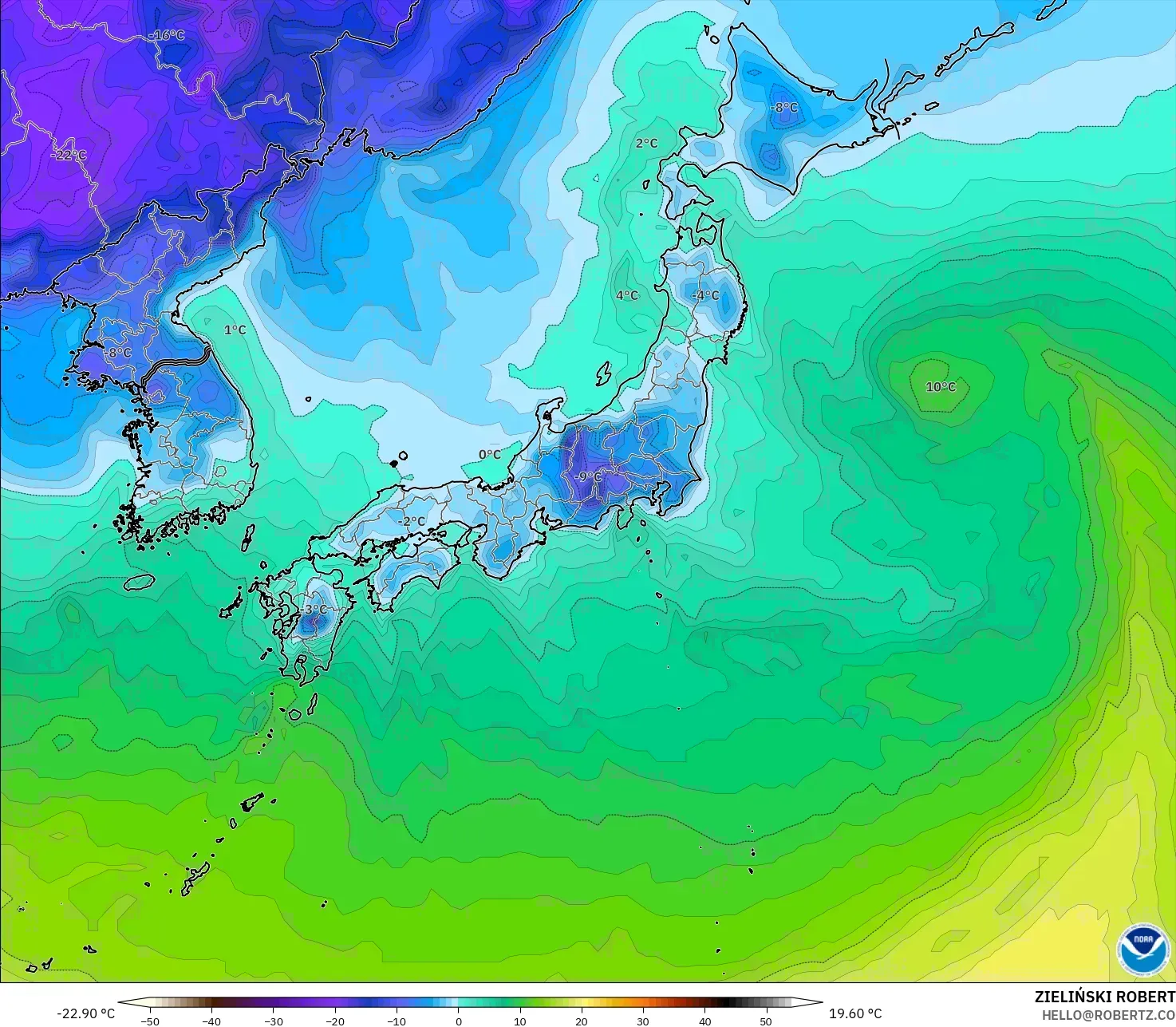 GFS model - Japan, Dewpoint at 2m