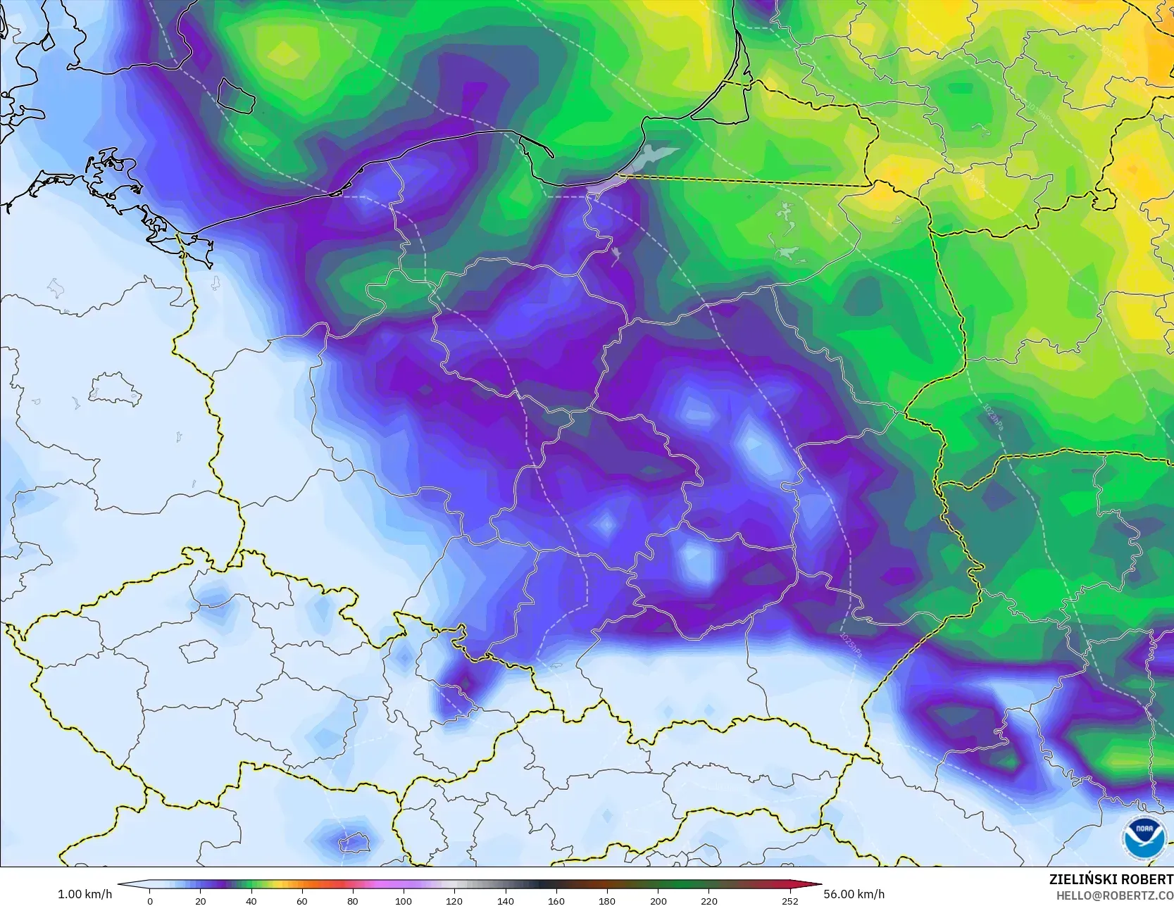 GFS model - Poland, Wind Gusts