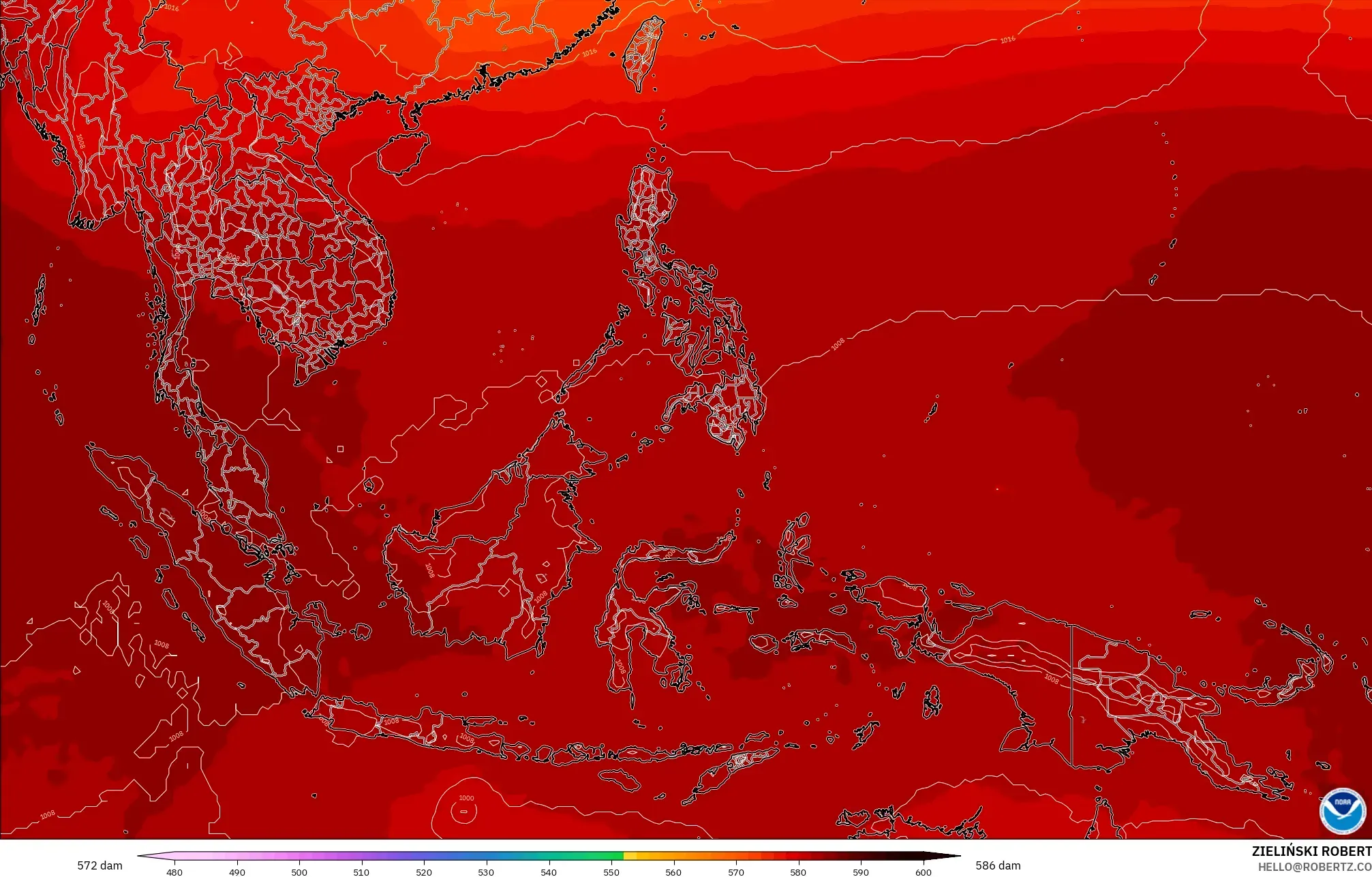 GFS model - South East Asia, Geopotential height at 500hPa