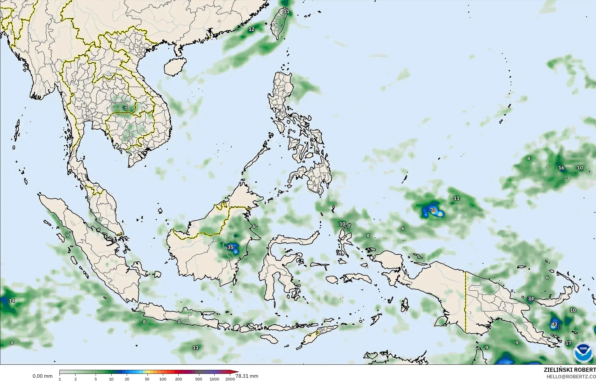 GFS model - South East Asia, Precipitation Accumulation