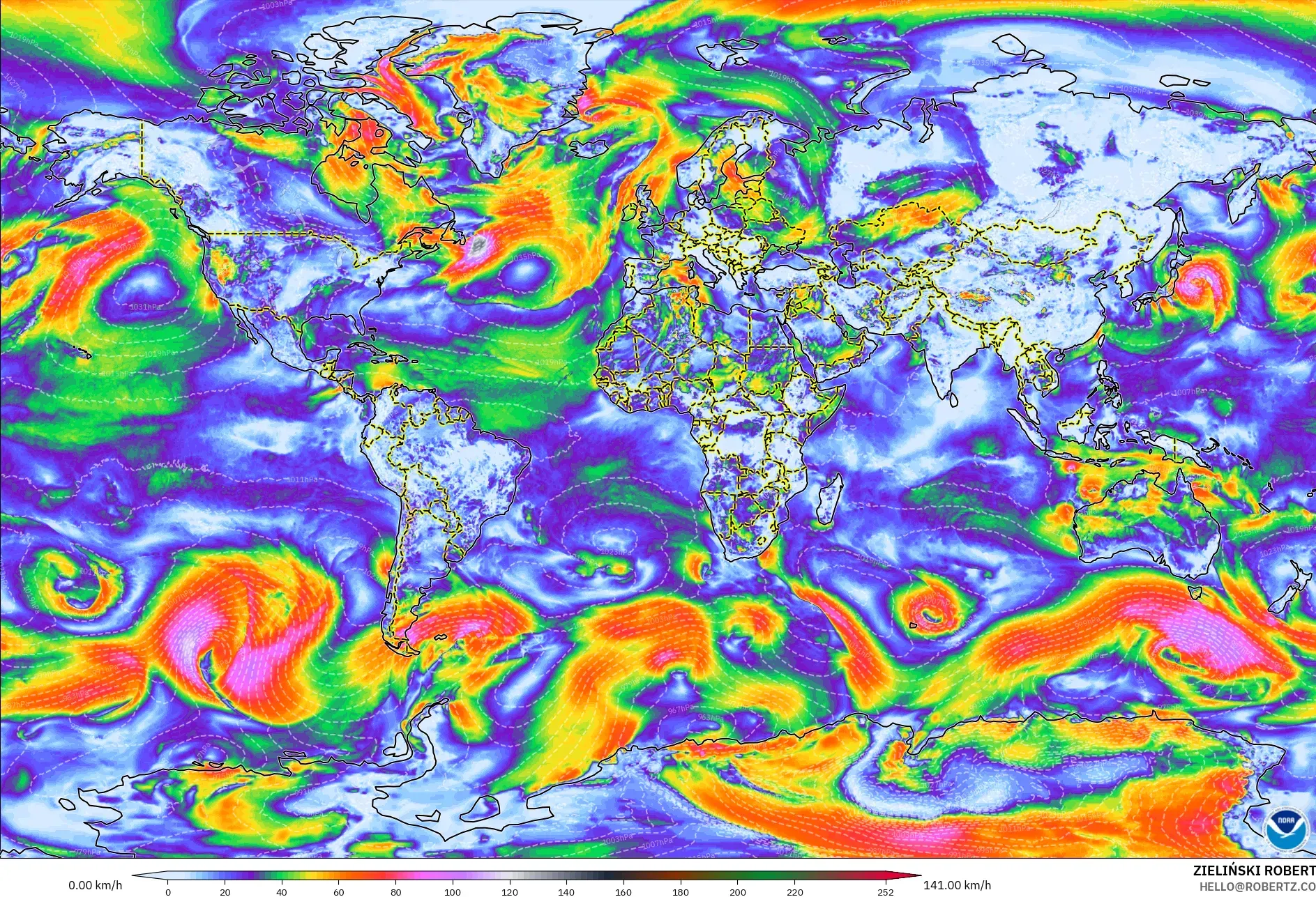 GFS model - World, Wind Gusts