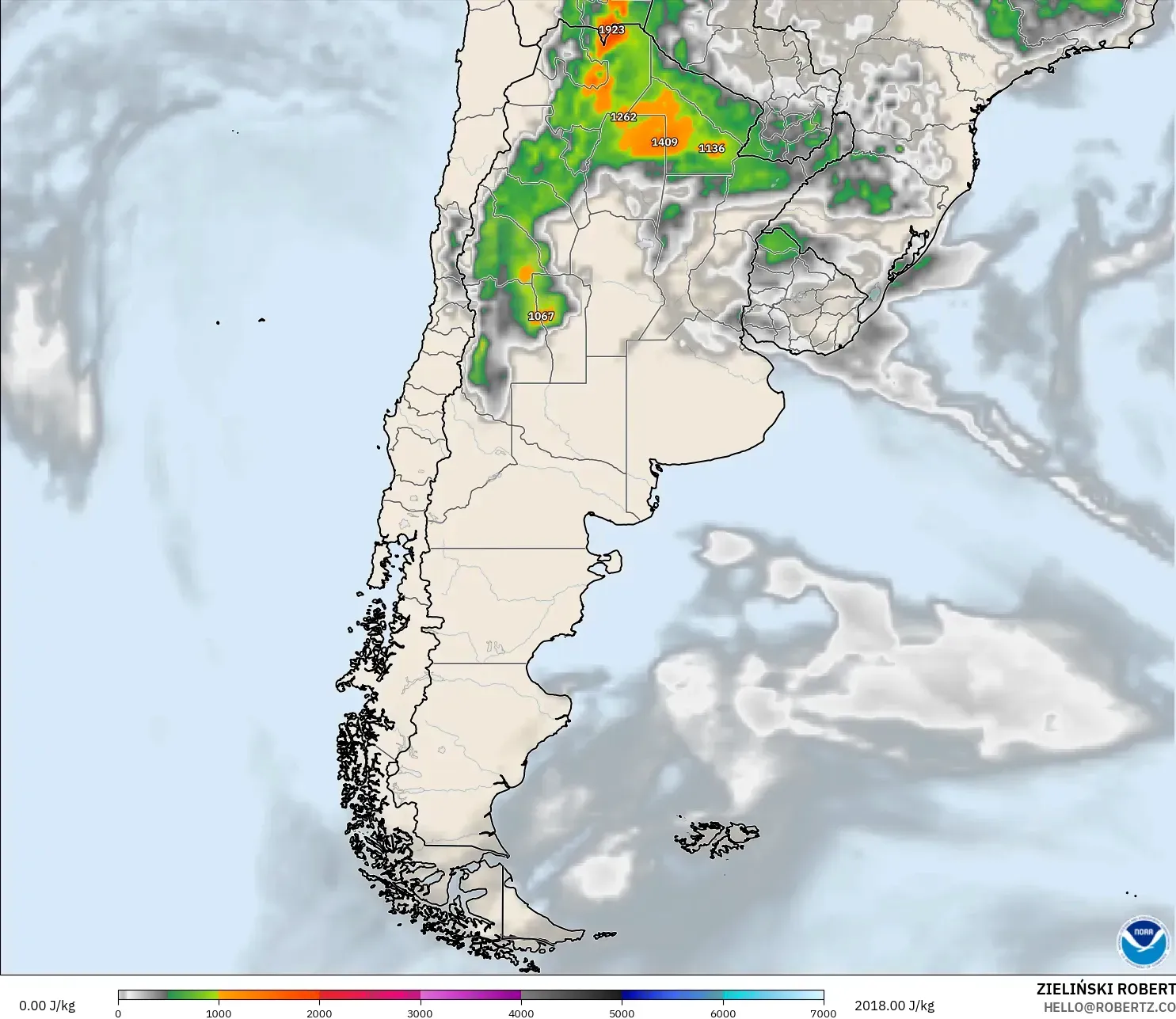 GFS model - Argentina, CAPE