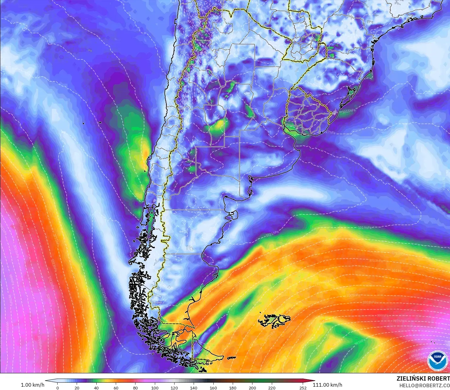 GFS model - Argentina, Wind Gusts
