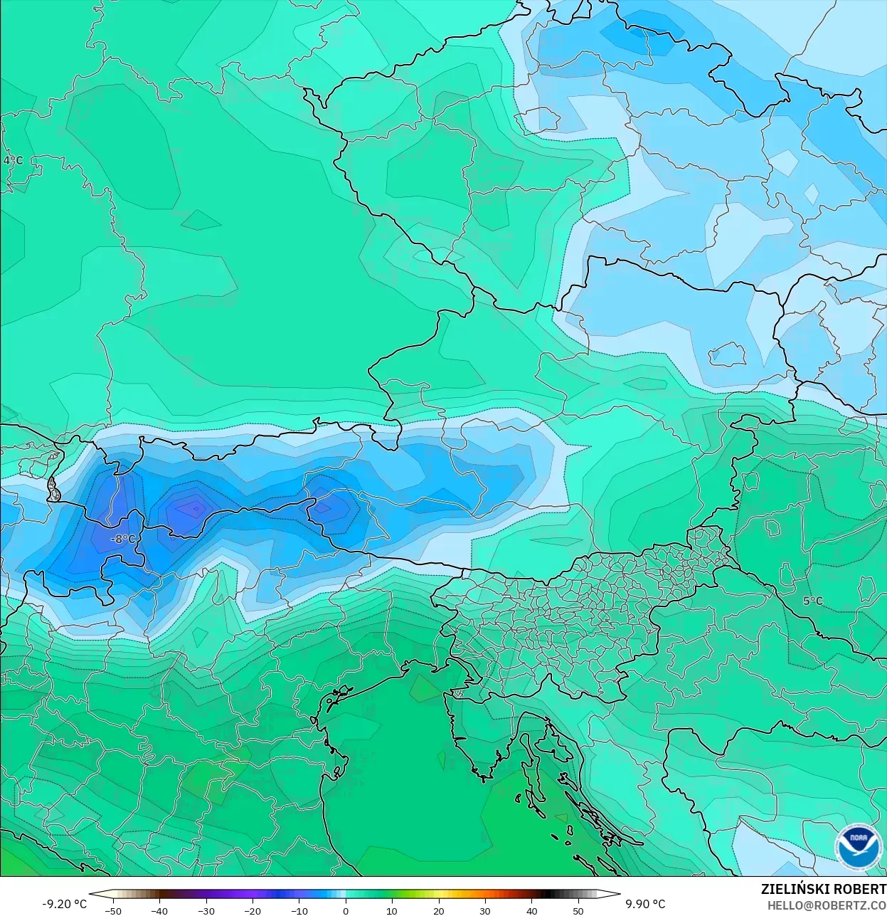GFS model - Austria, Dewpoint at 2m