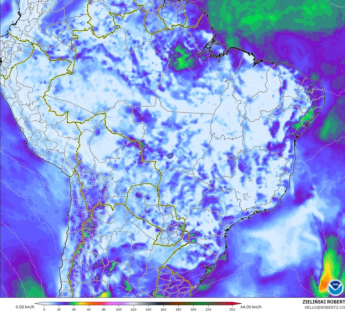 GFS model - Brazil, Wind Gusts