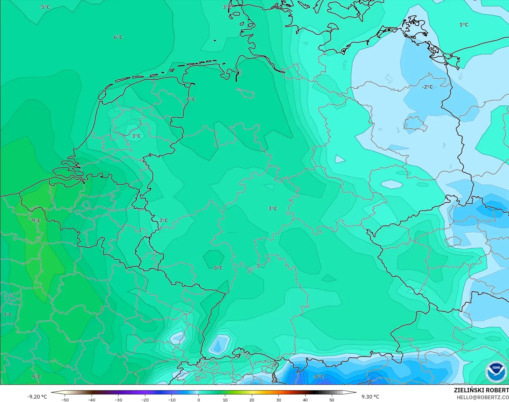 GFS model - Germany, Dewpoint at 2m