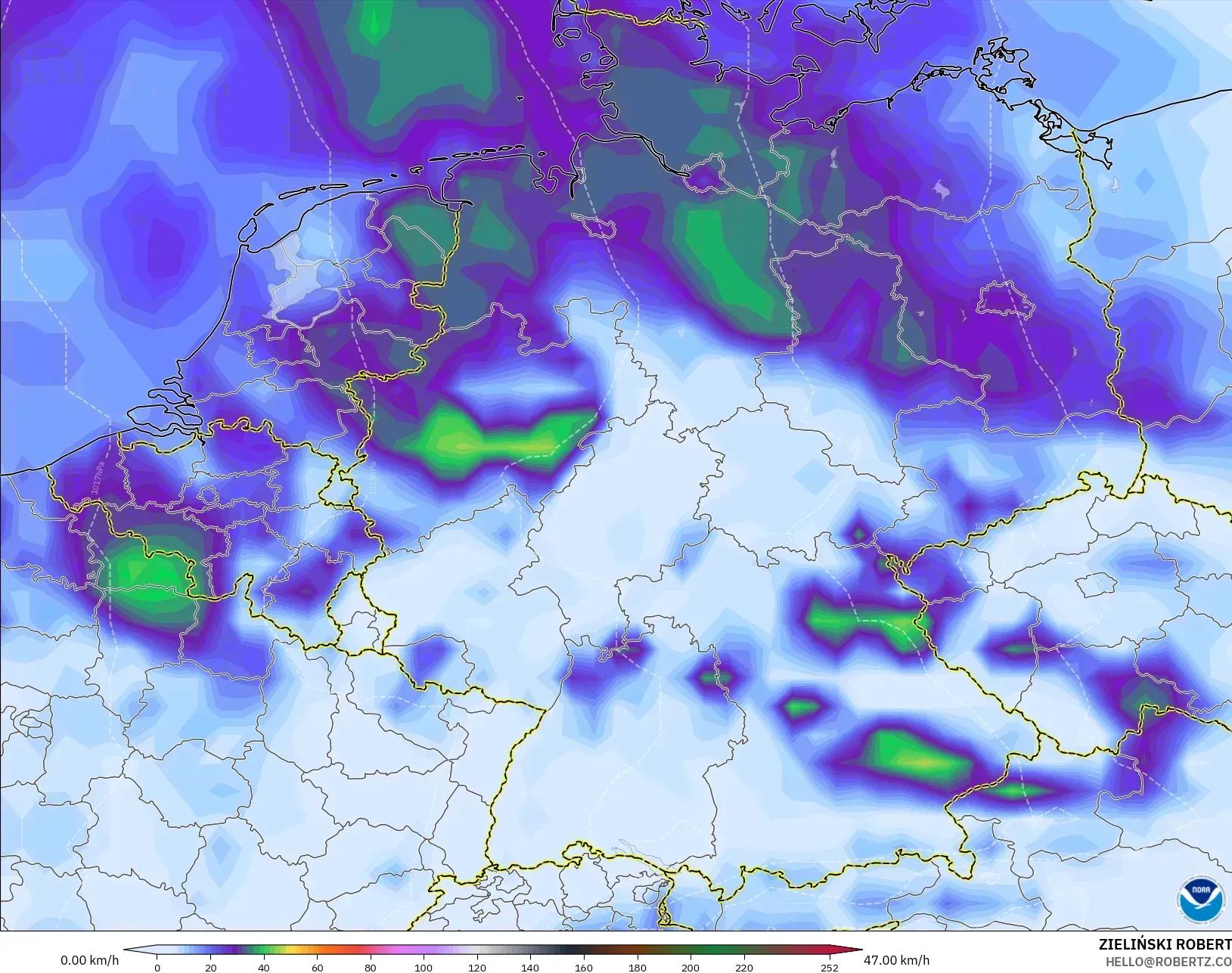 GFS model - Germany, Wind Gusts