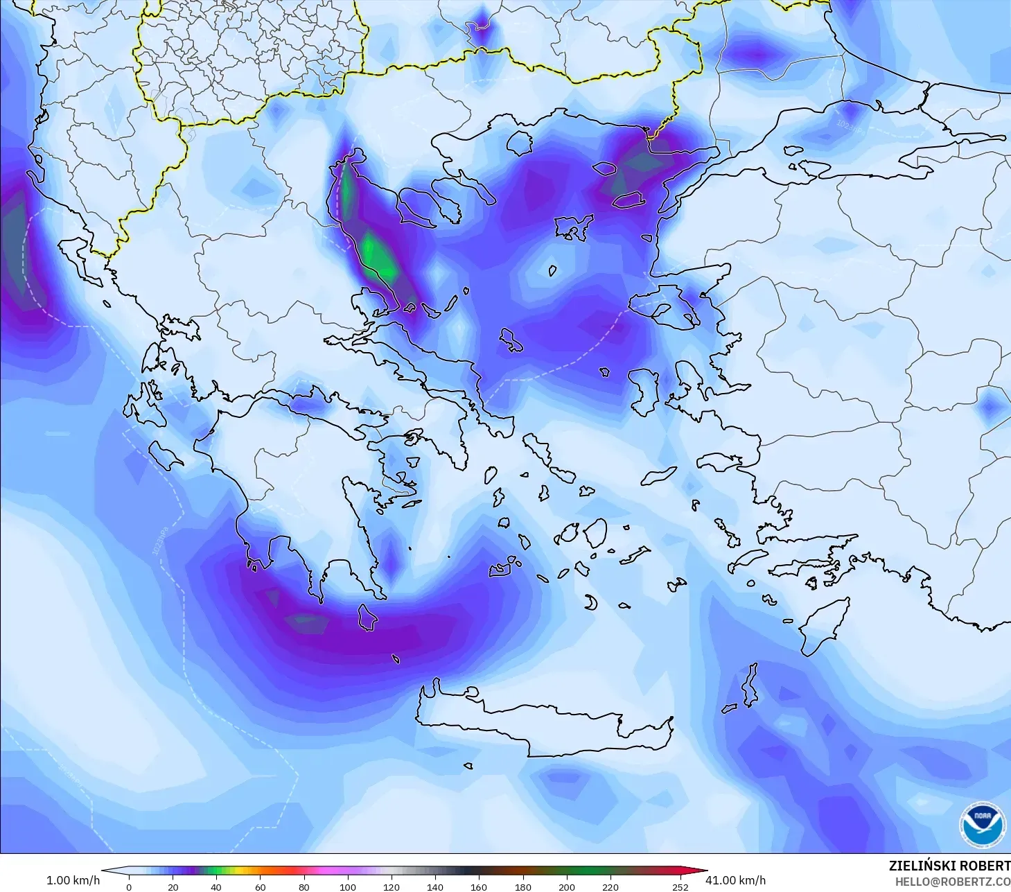 GFS model - Greece, Wind Gusts