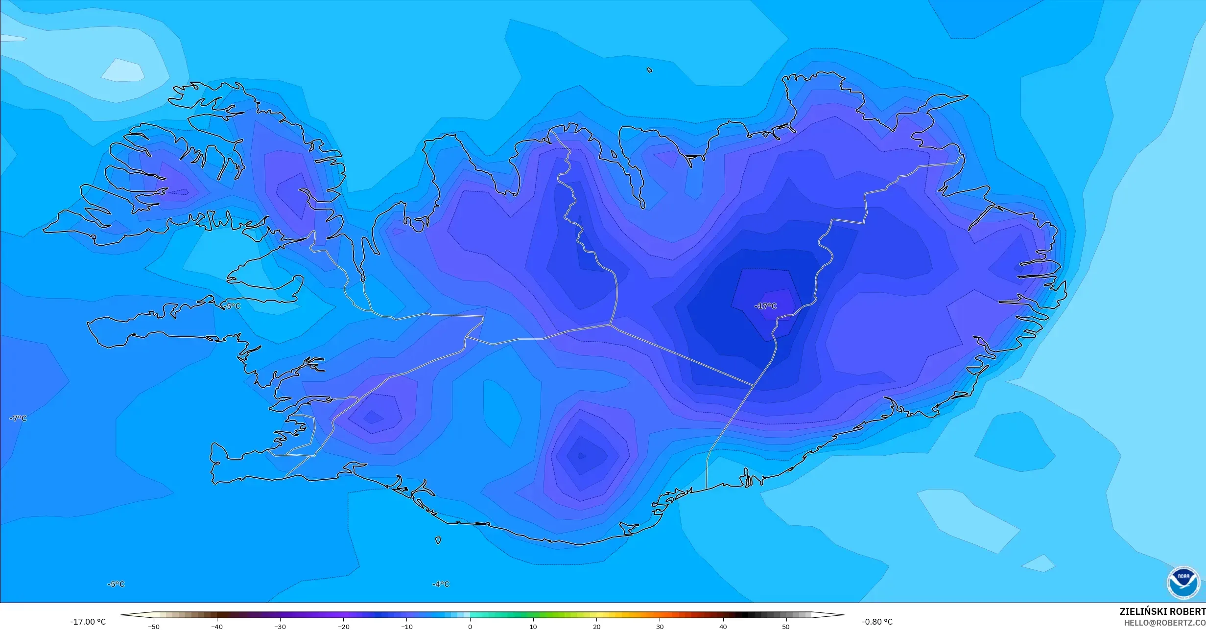 GFS model - Iceland, Dewpoint at 2m