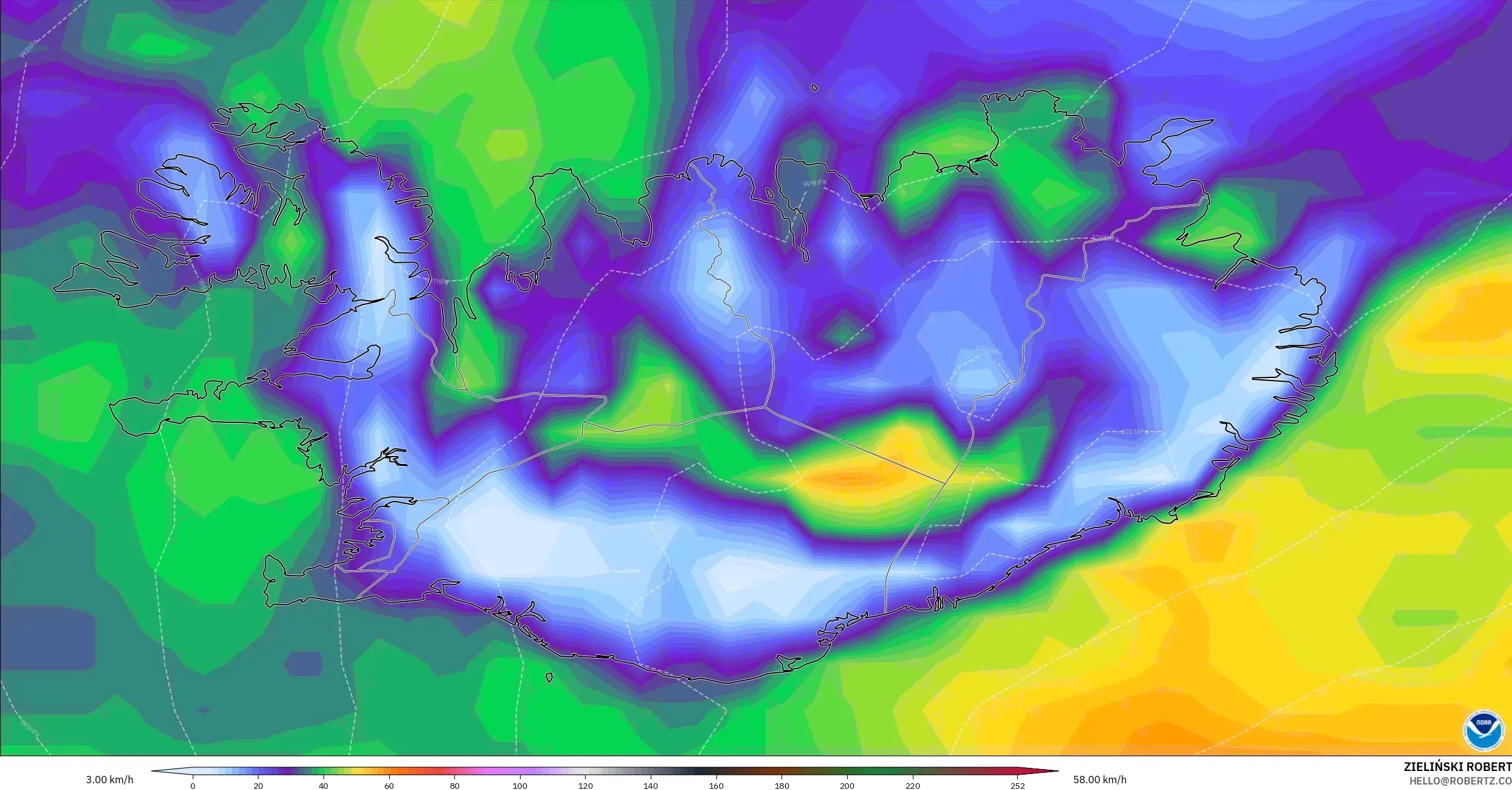 GFS model - Iceland, Wind Gusts