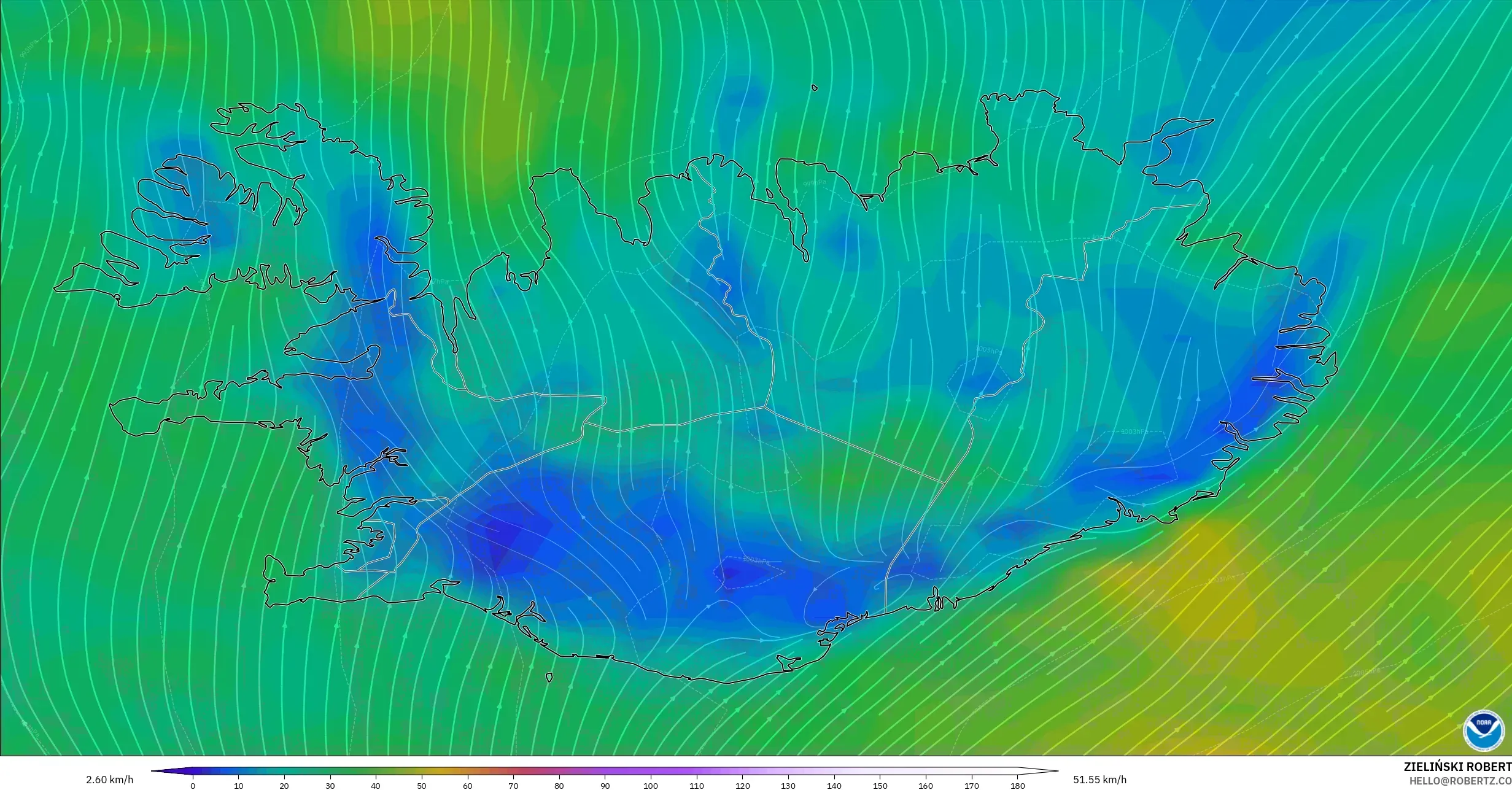GFS model - Iceland, Wind at 10m