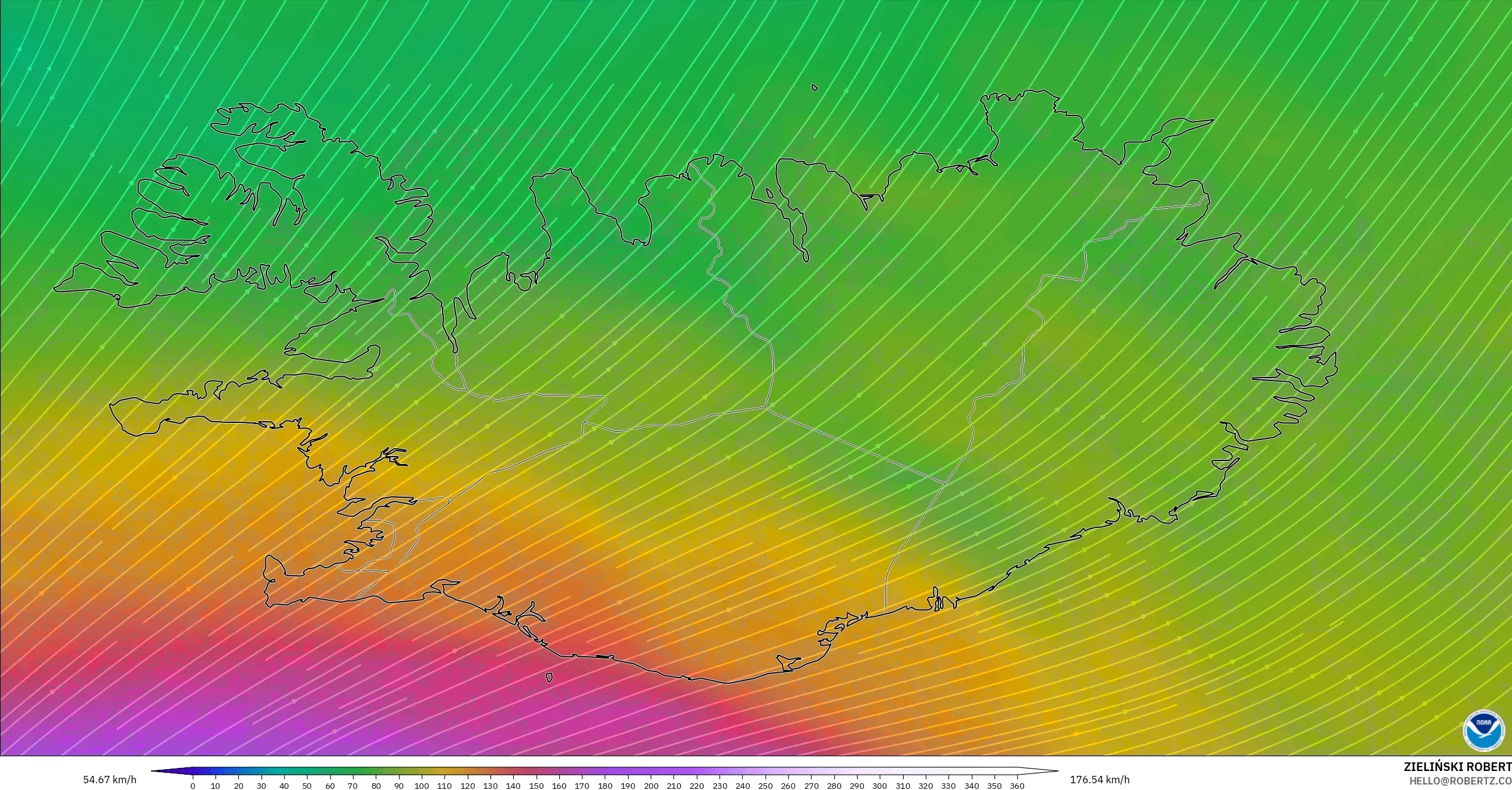 GFS model - Iceland, Wind at 300hPa (jet stream)