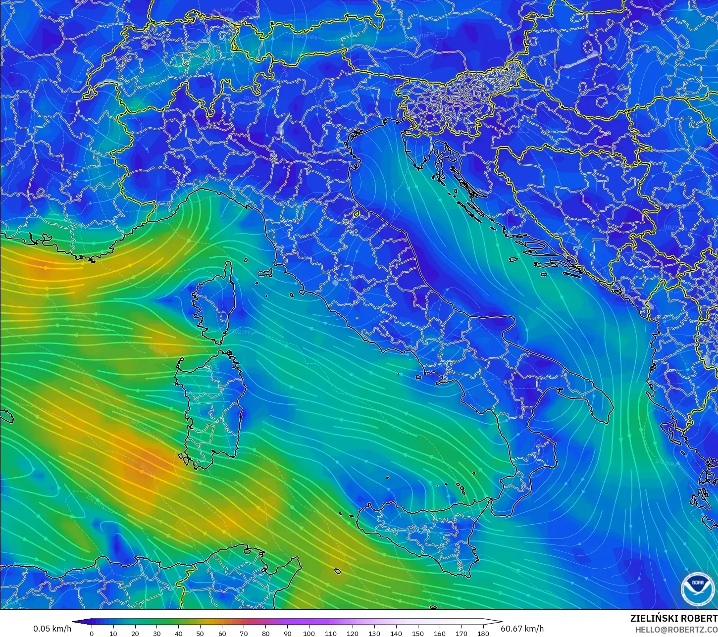 GFS model - Italy, Wind at 10m
