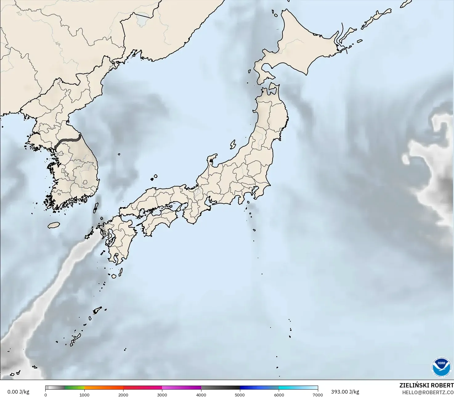 GFS model - Japan, CAPE