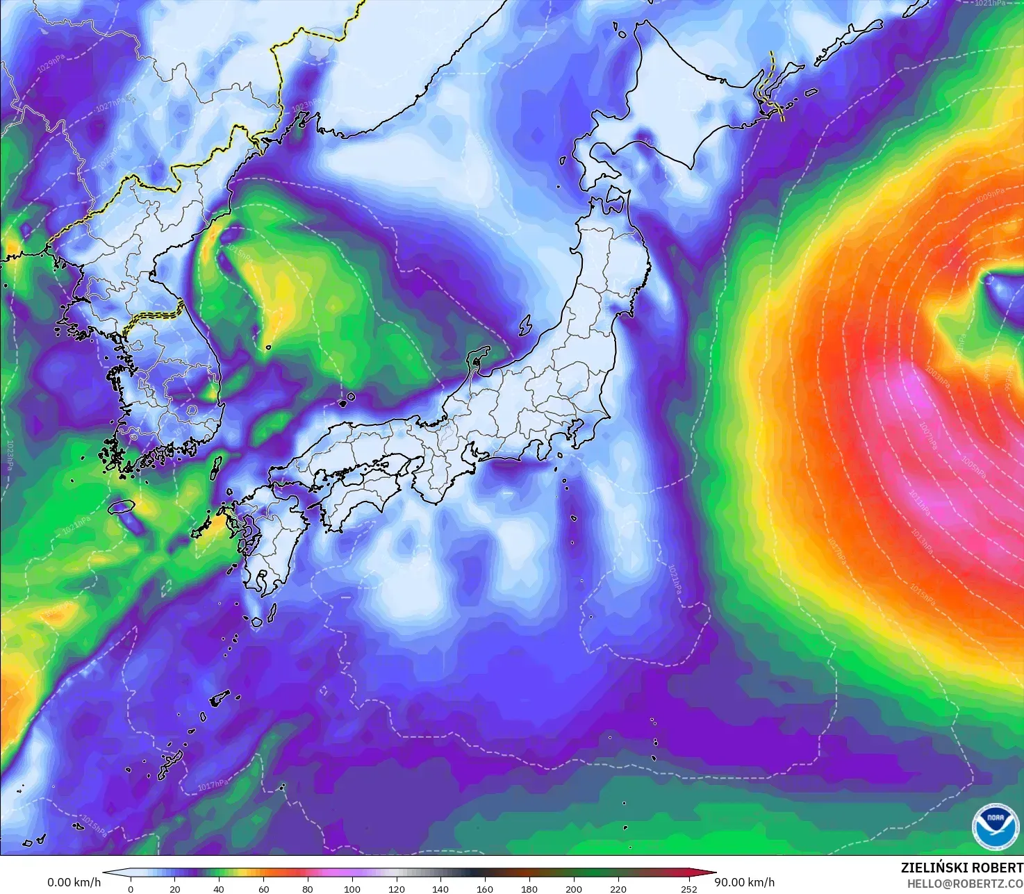 GFS model - Japan, Wind Gusts