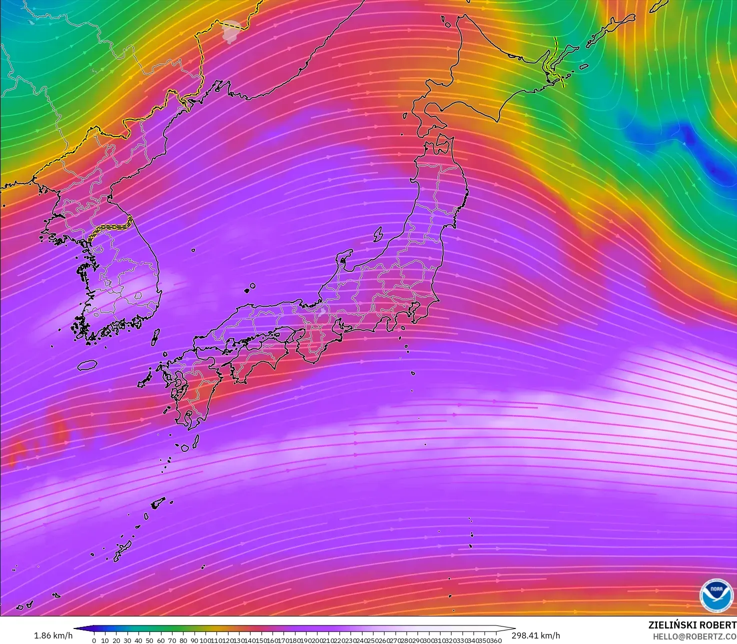GFS model - Japan, Wind at 300hPa (jet stream)