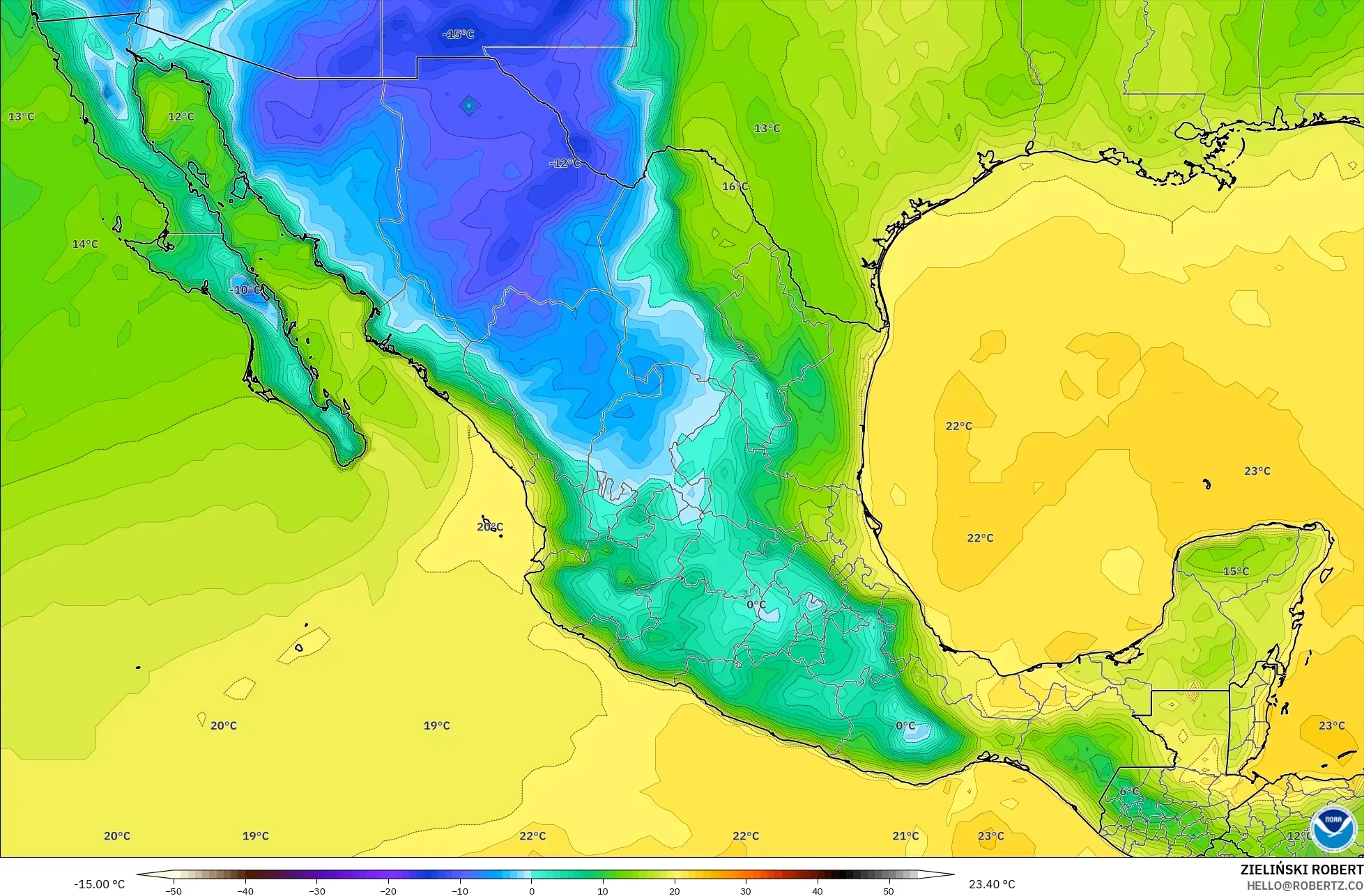 GFS model - Mexico, Dewpoint at 2m