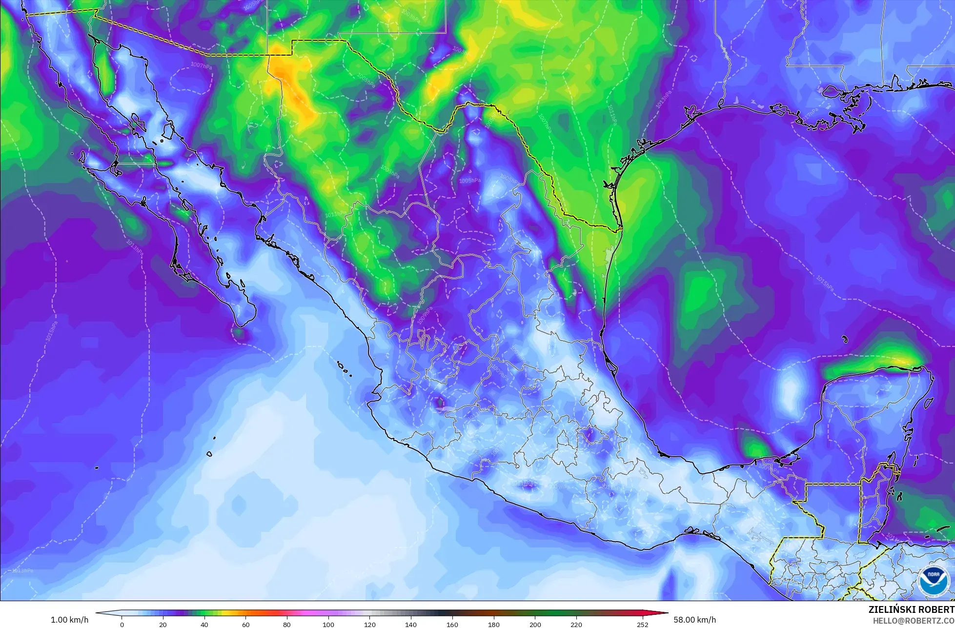 GFS model - Mexico, Wind Gusts