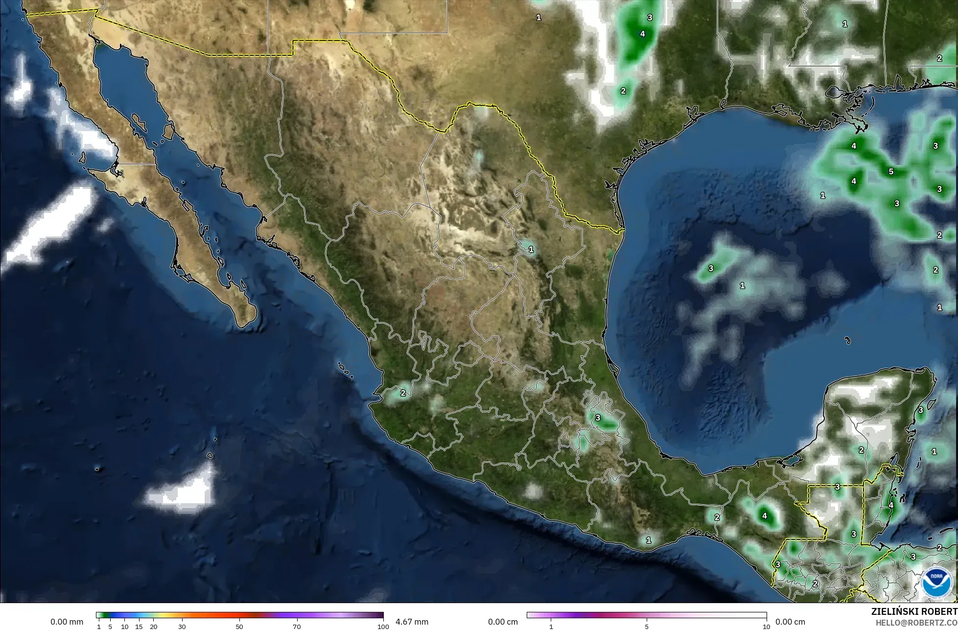 GFS model - Mexico, Precipitation, Clouds, and Pressure