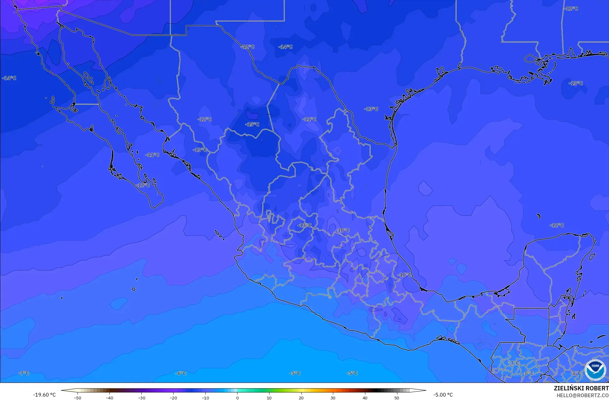 GFS model - Mexico, Temperature at 500hPa