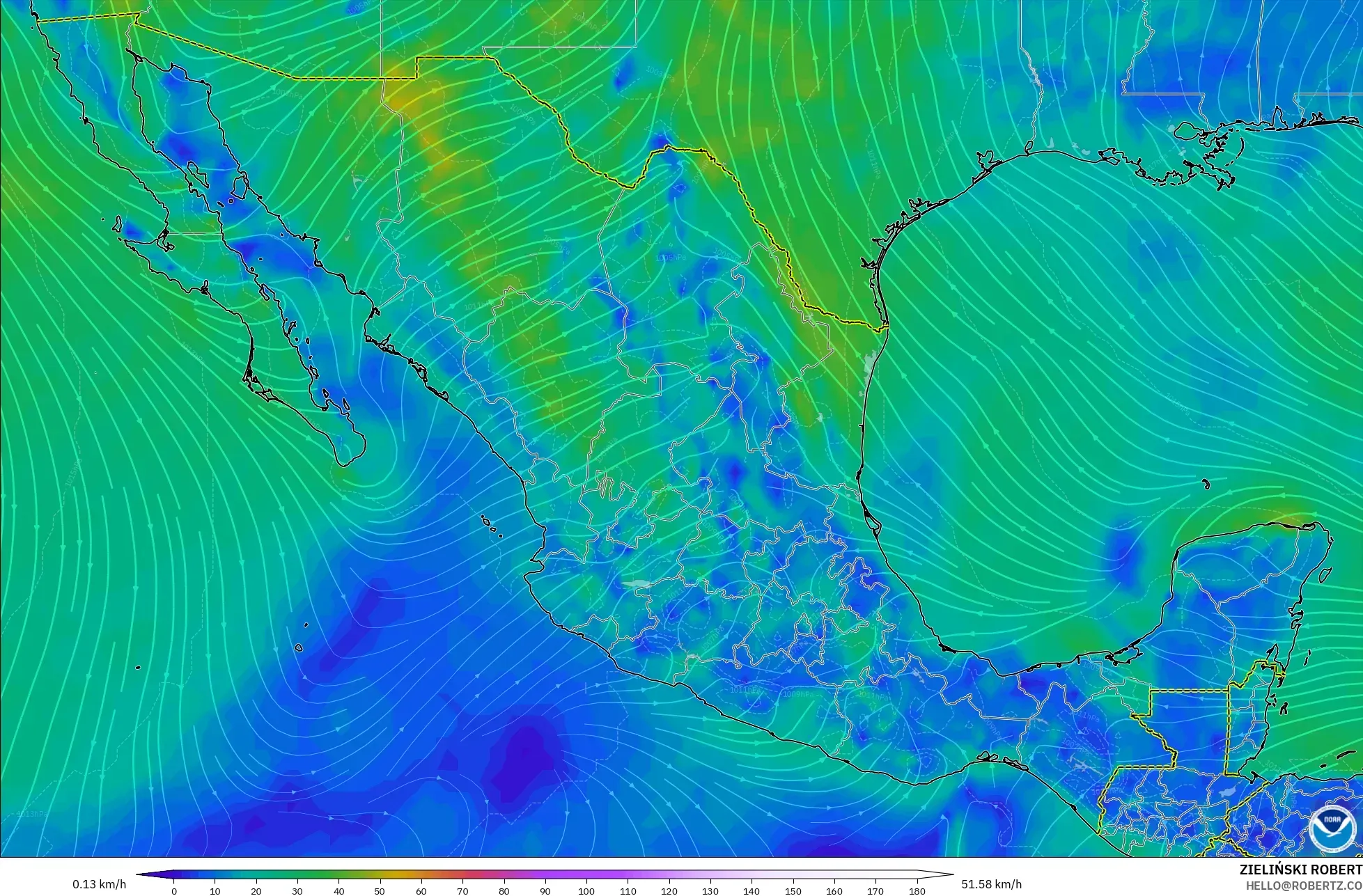 GFS model - Mexico, Wind at 10m