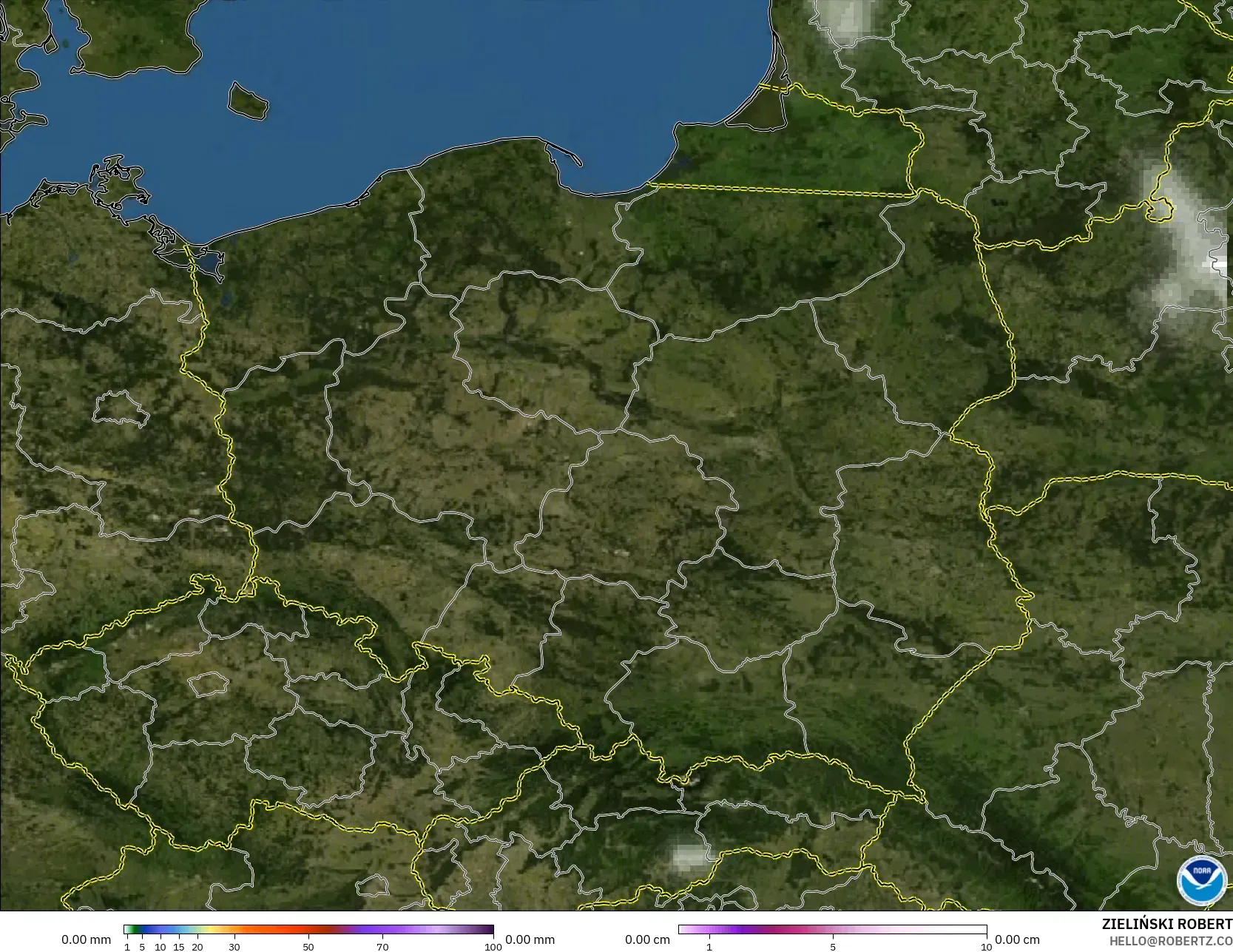 GFS model - Poland, Precipitation, Clouds, and Pressure