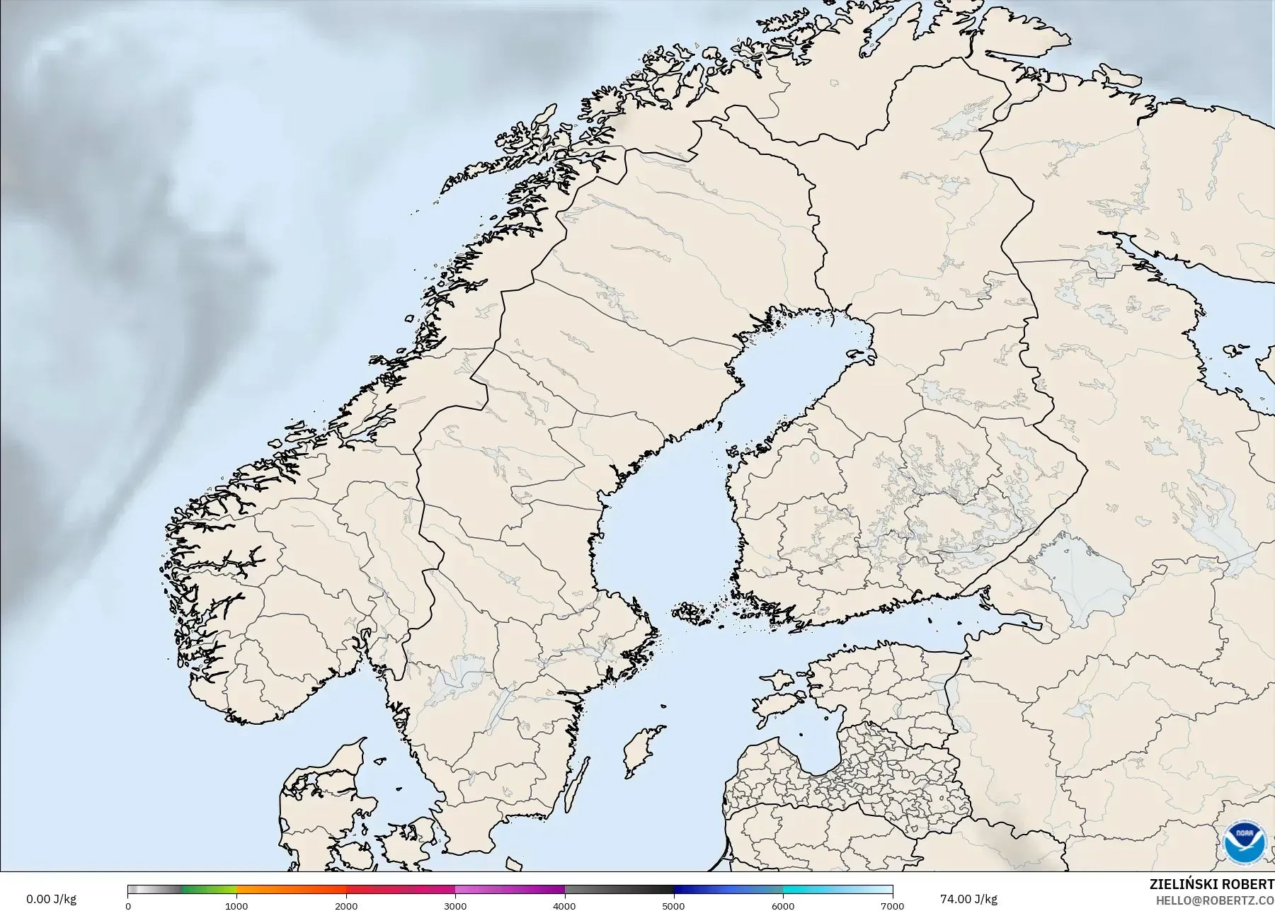 GFS model - Scandinavia, CAPE