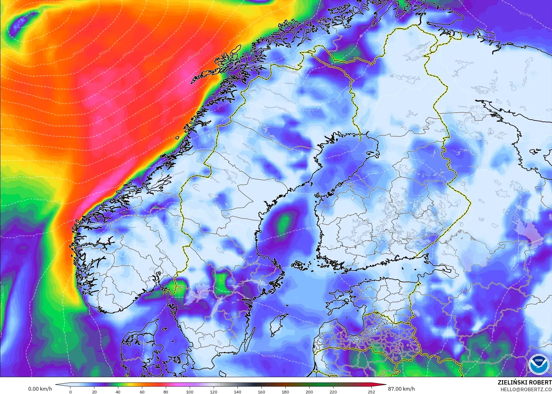GFS model - Scandinavia, Wind Gusts