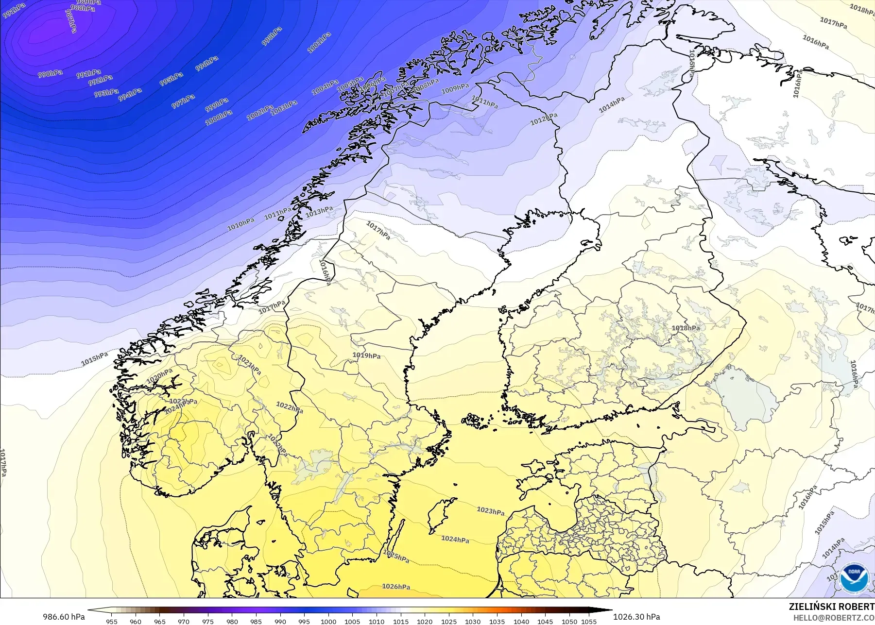 GFS model - Scandinavia, Pressure