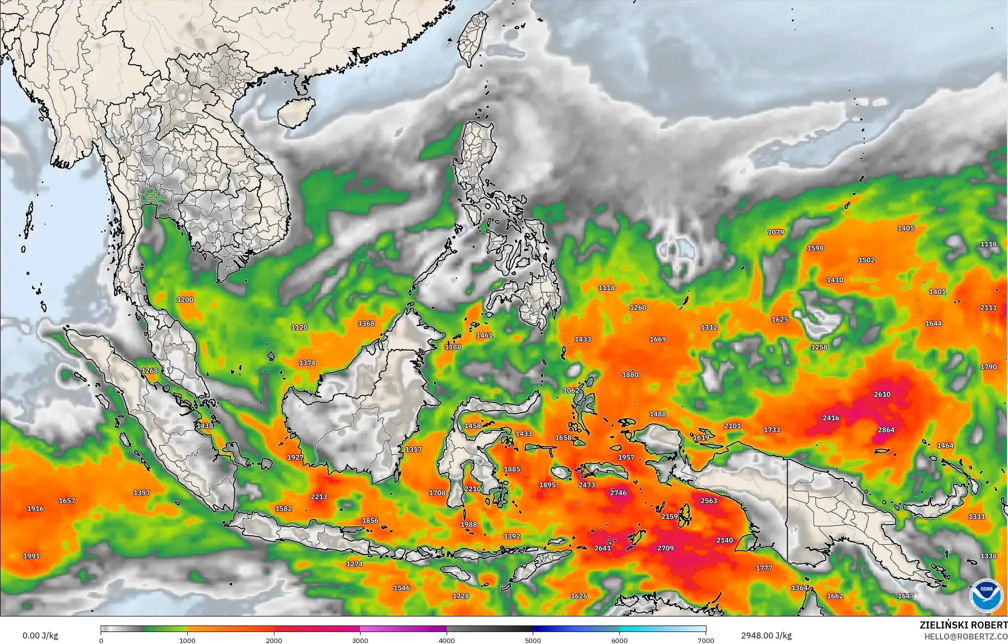GFS model - South East Asia, CAPE