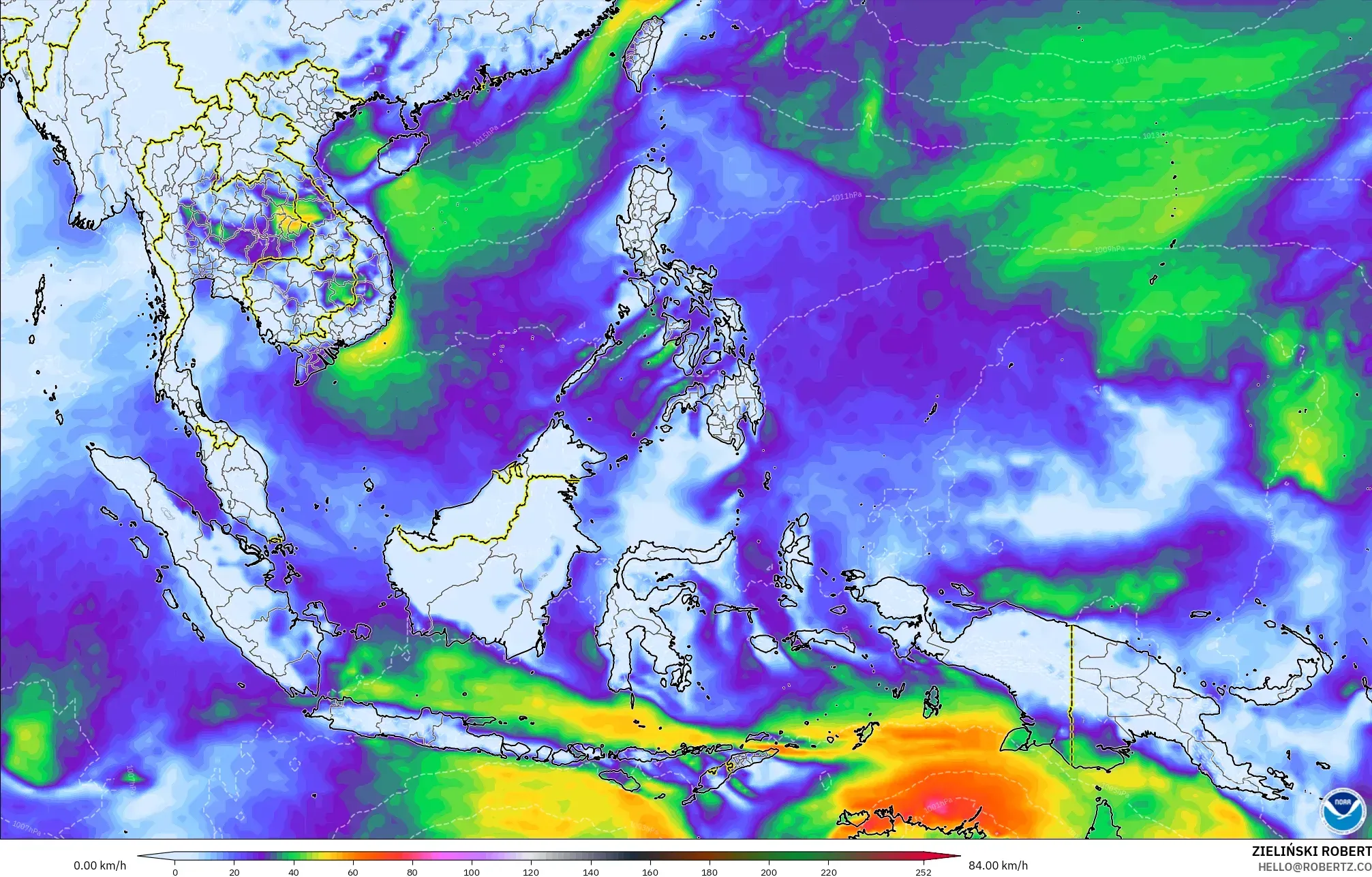 GFS model - South East Asia, Wind Gusts