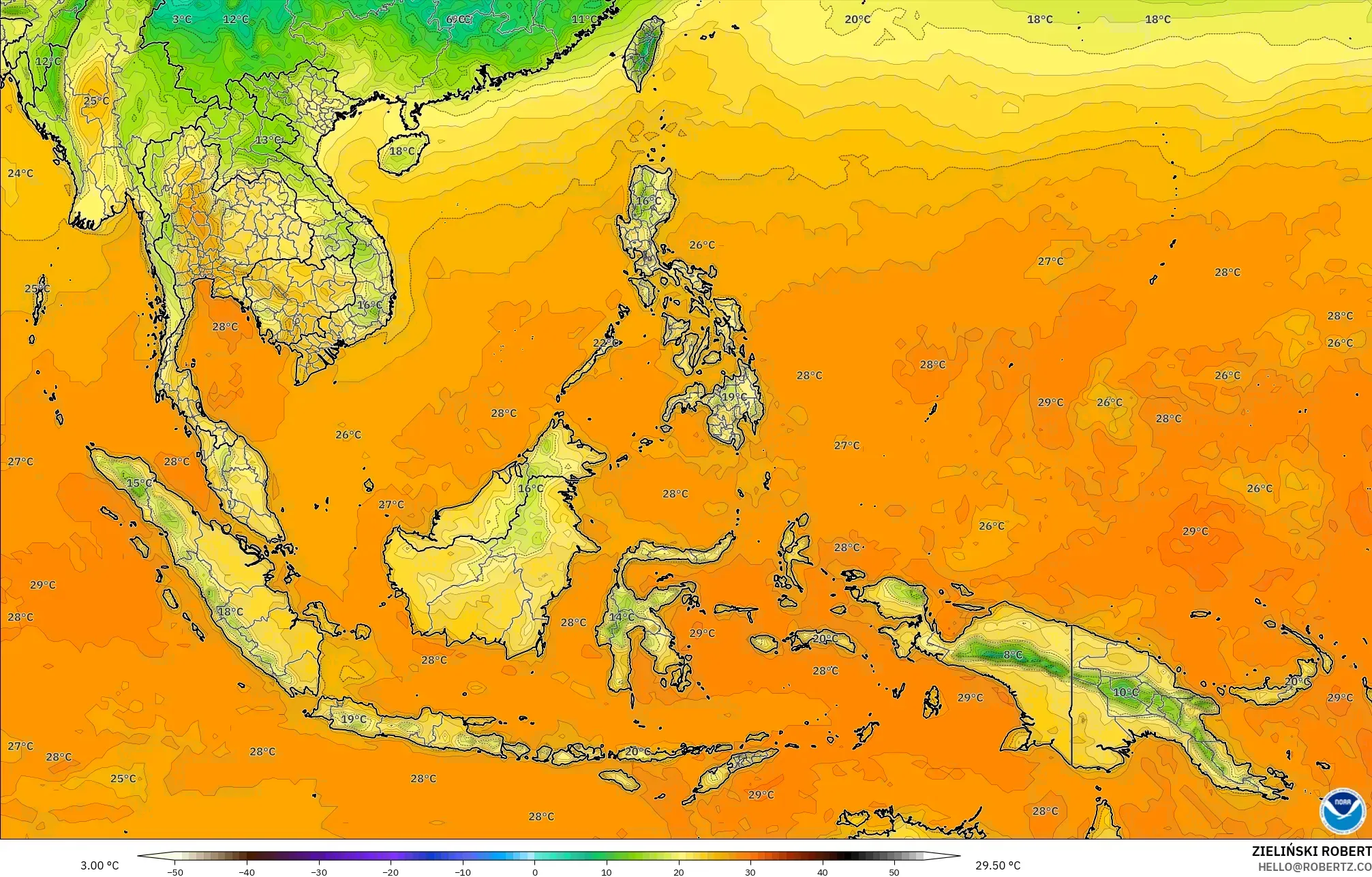 GFS model - South East Asia, Temperature at 2m