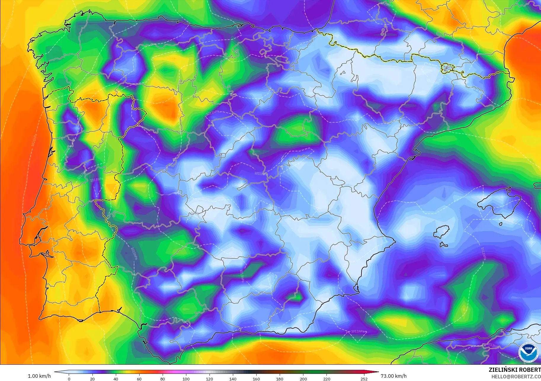 GFS model - Spain, Wind Gusts