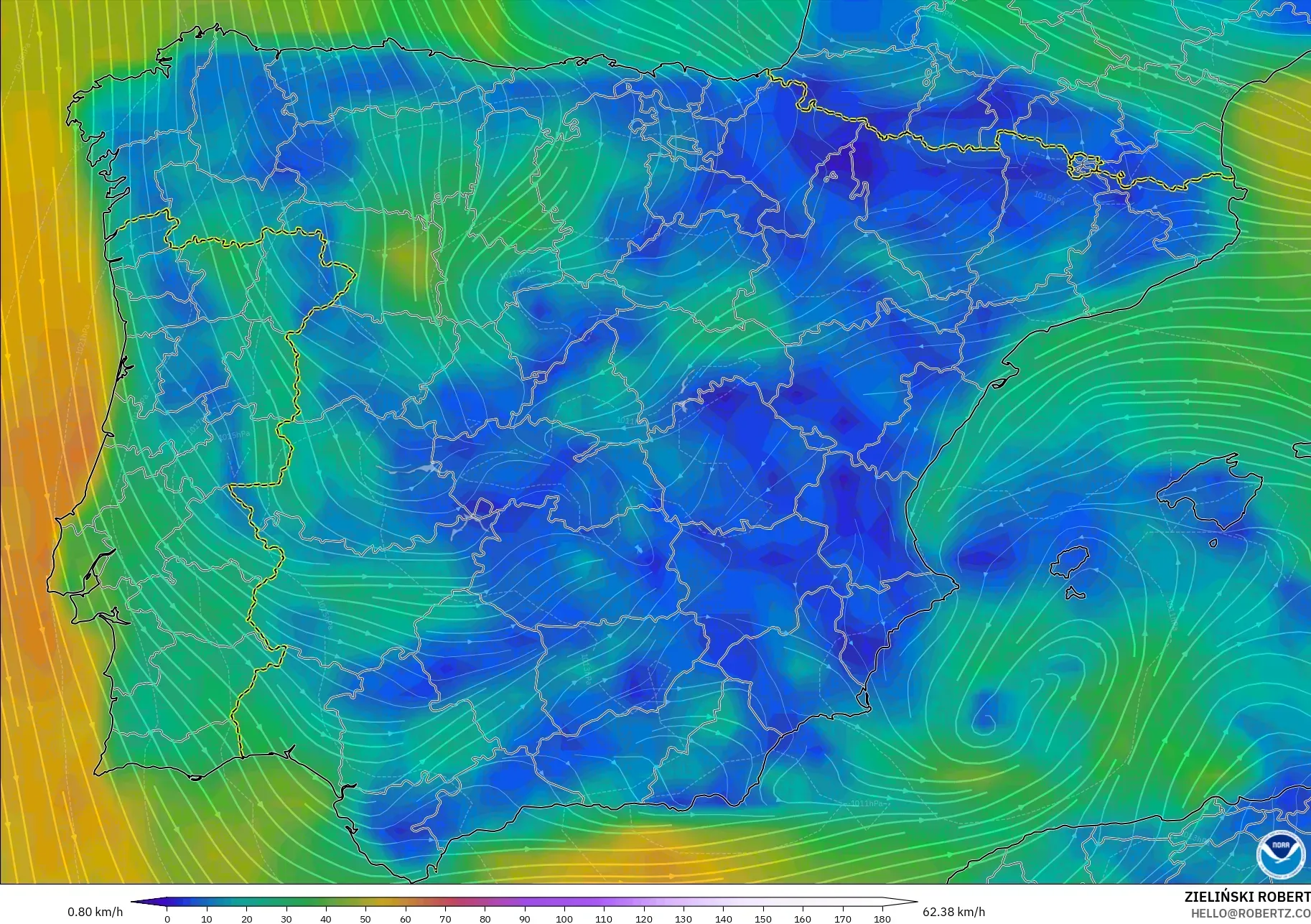 GFS model - Spain, Wind at 10m