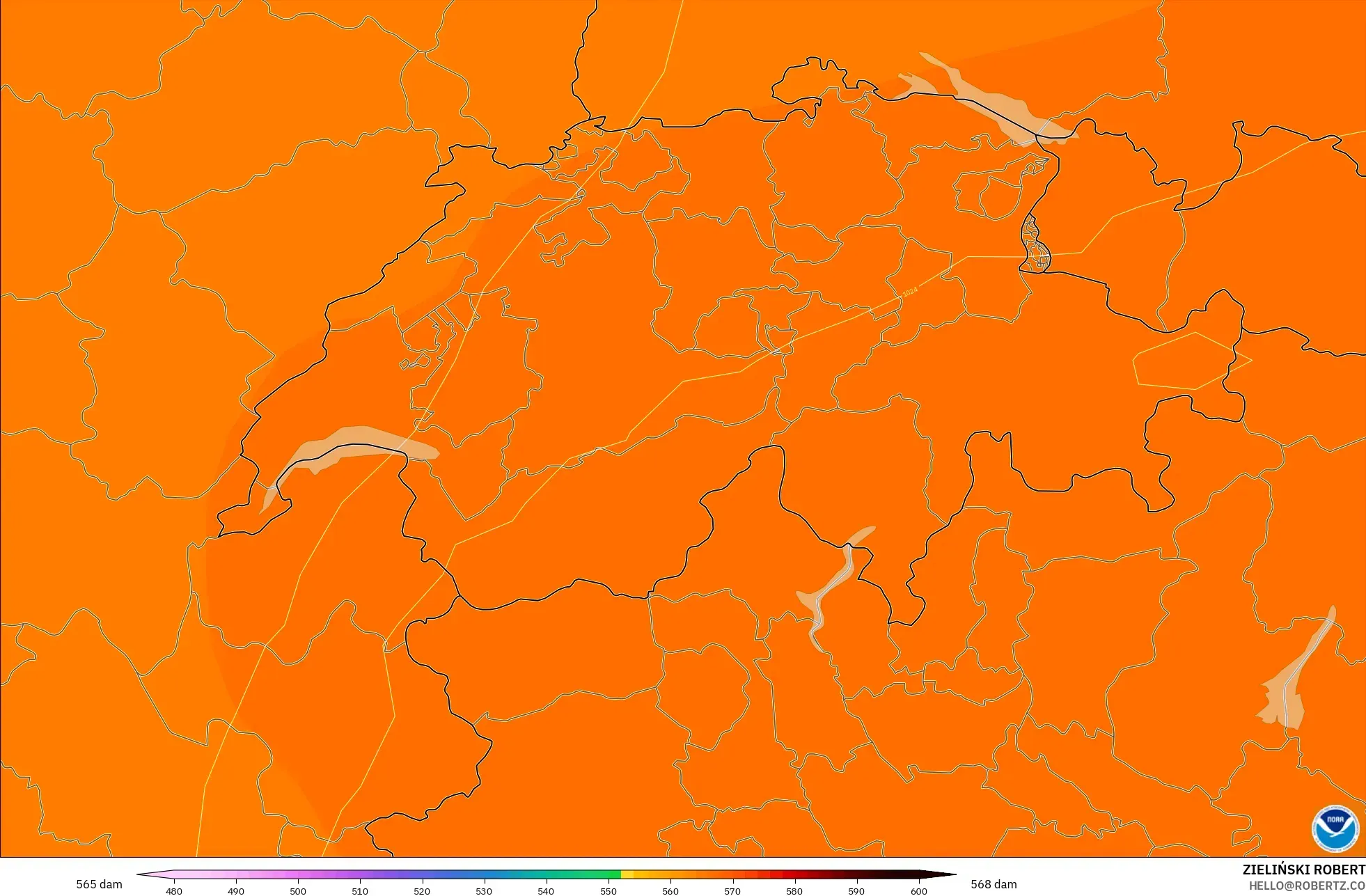 GFS model - Switzerland, Geopotential height at 500hPa
