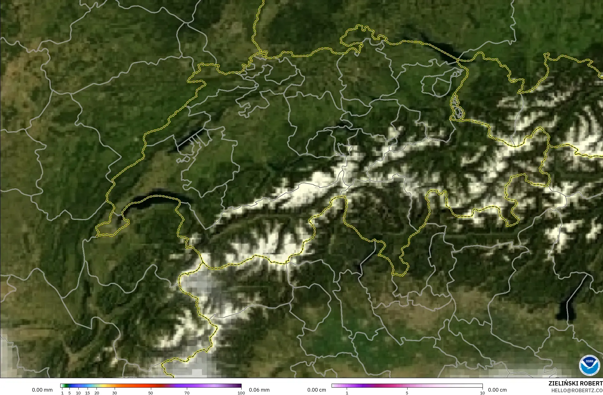 GFS model - Switzerland, Precipitation, Clouds, and Pressure