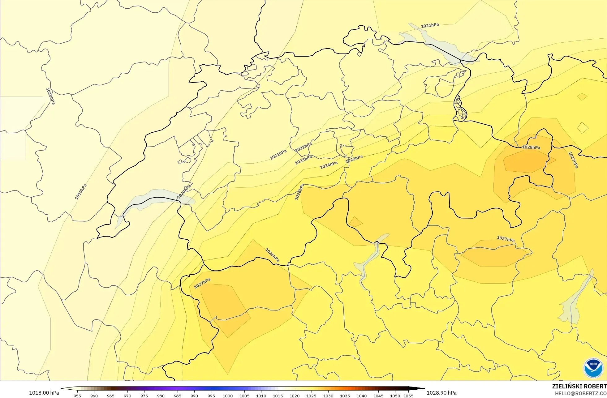GFS model - Switzerland, Pressure