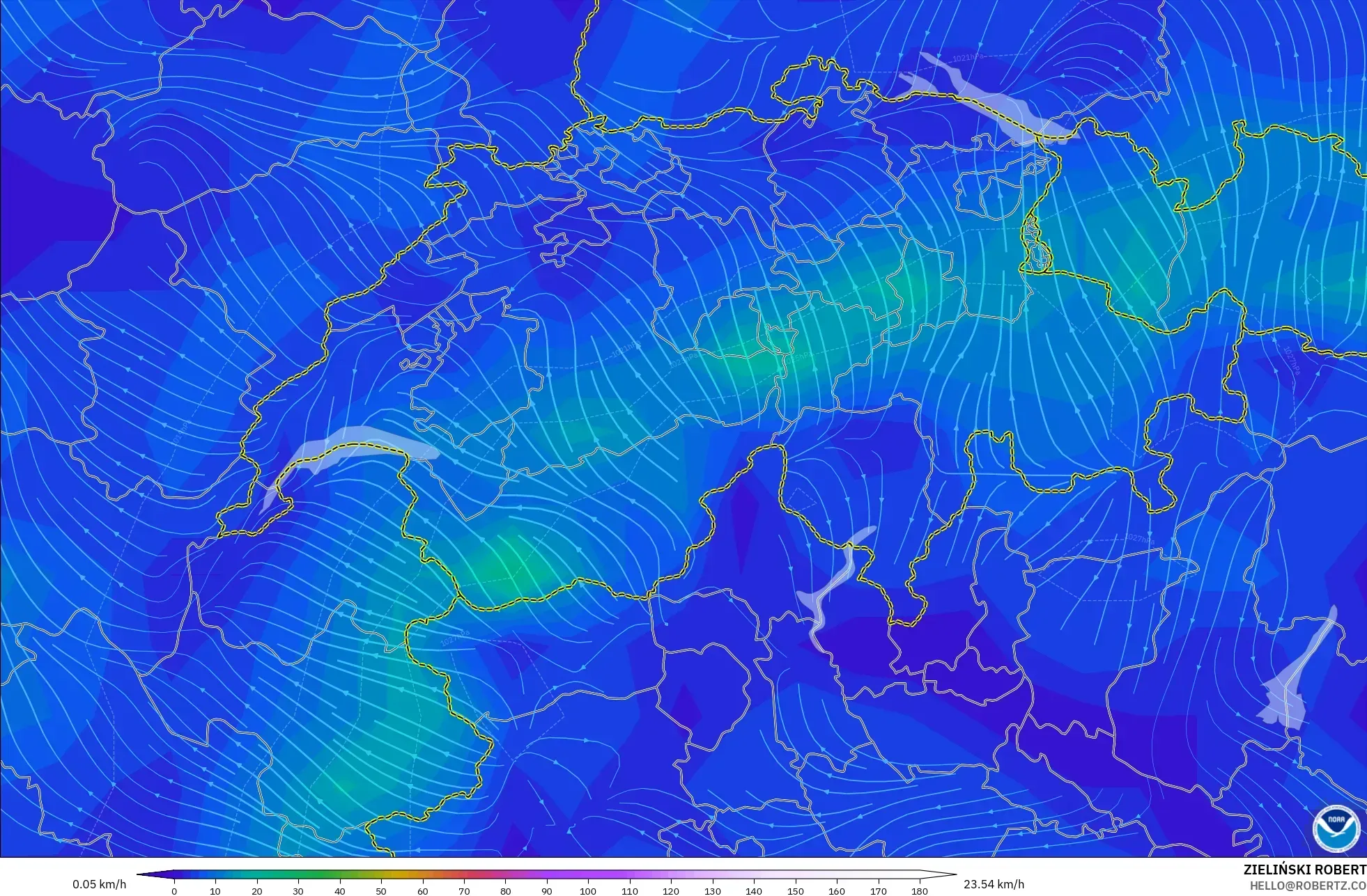 GFS model - Switzerland, Wind at 10m