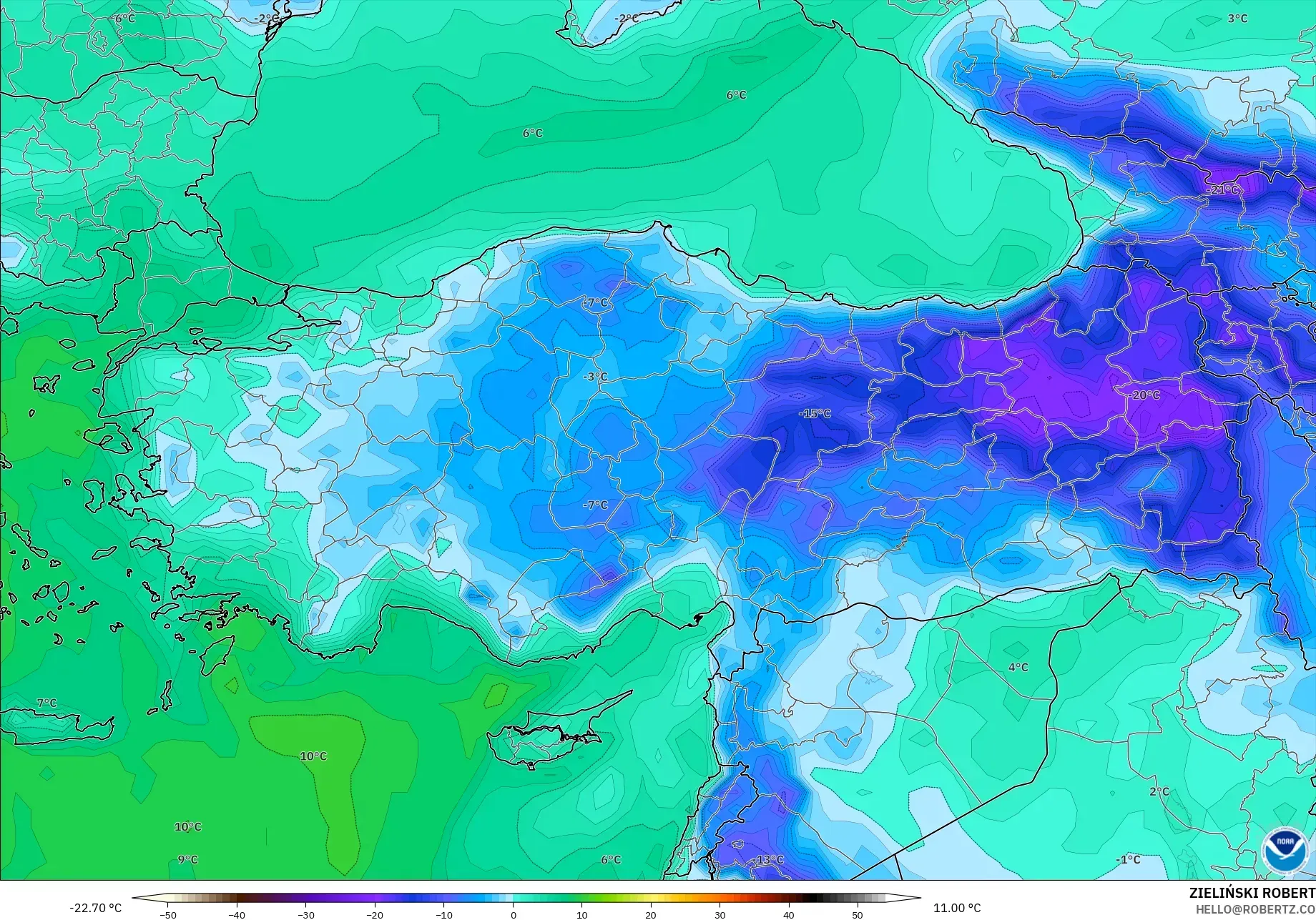 GFS model - Turkey, Dewpoint at 2m