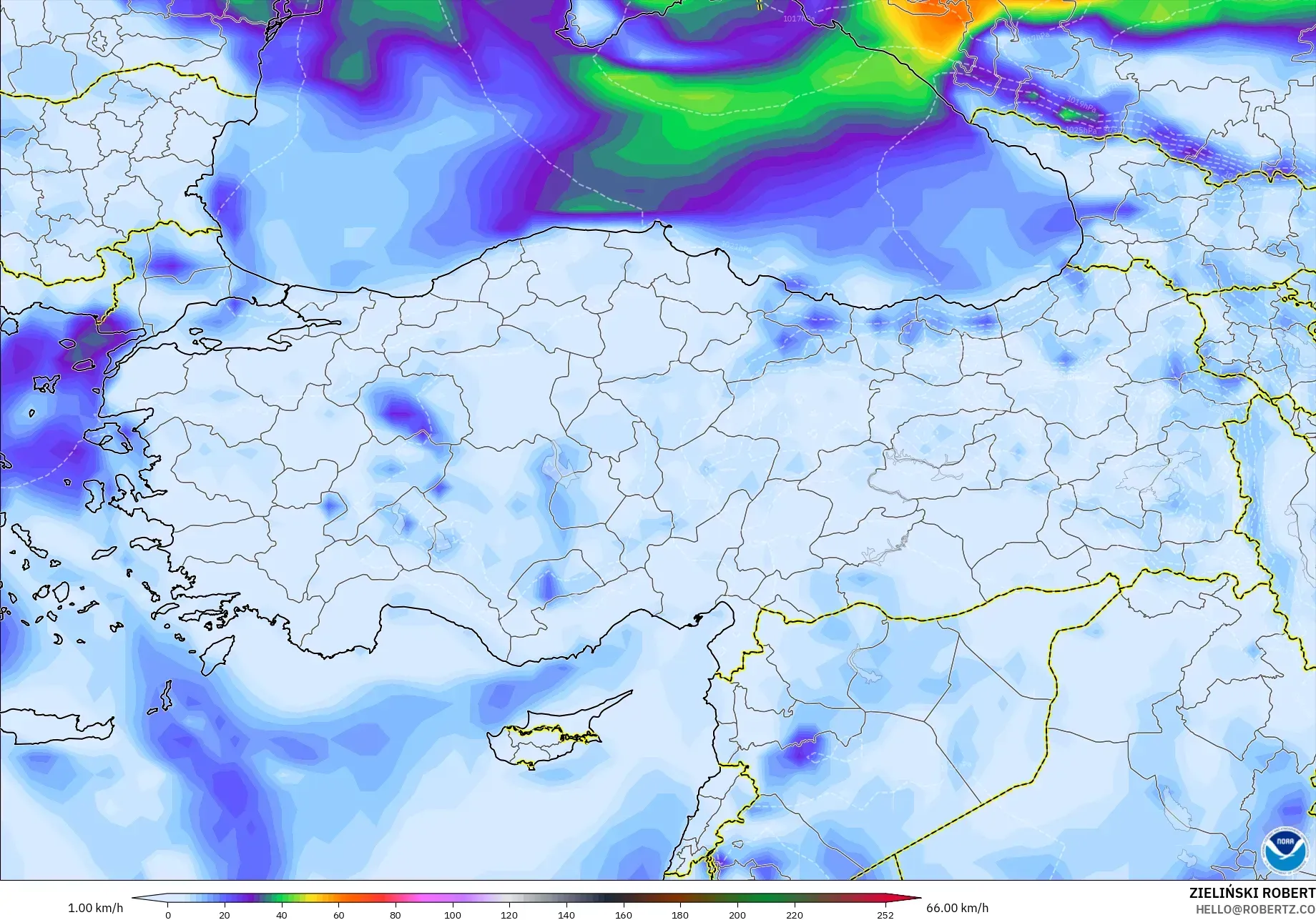 GFS model - Turkey, Wind Gusts
